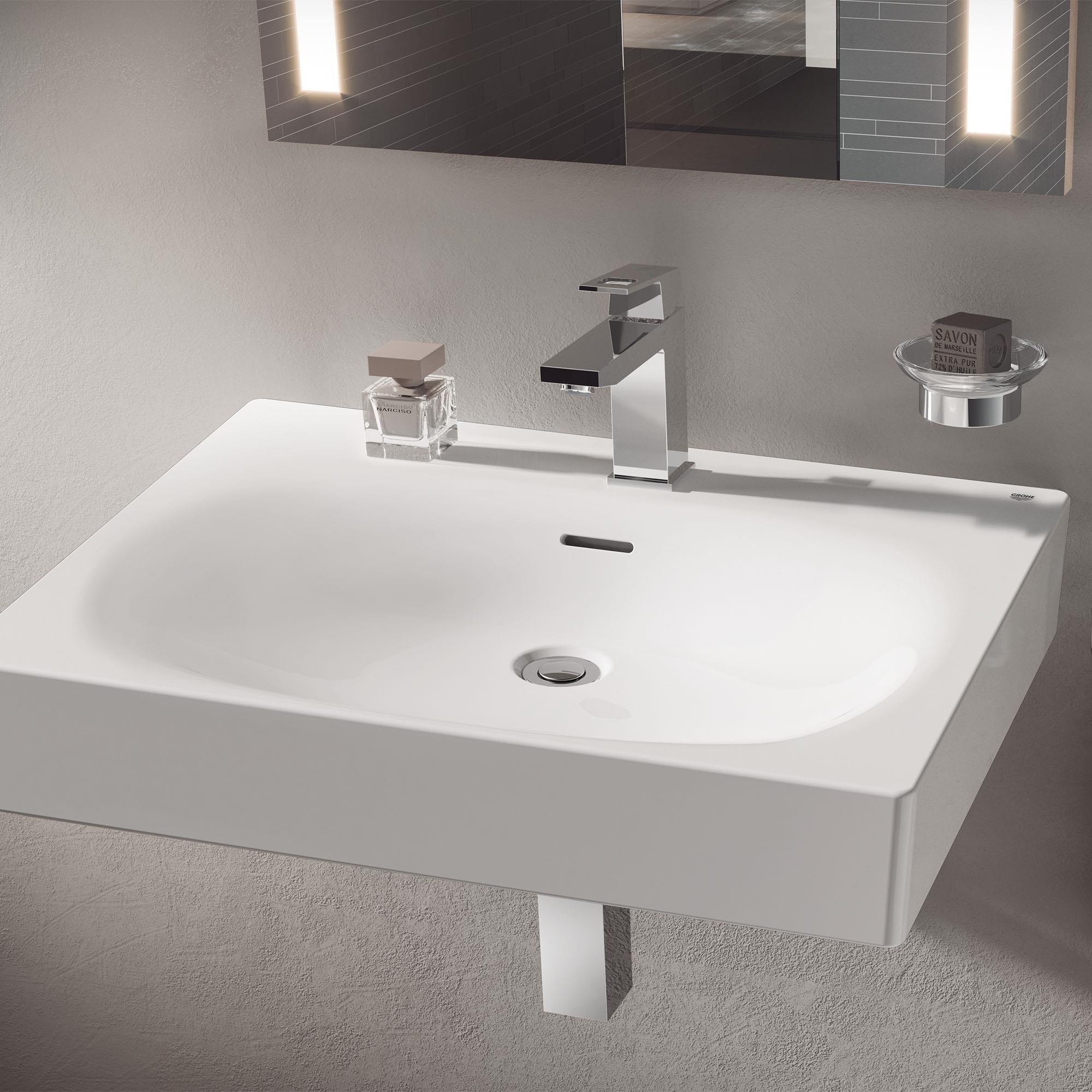 Eurocube® Alpine White Rectangular Wall Mount Bathroom Sink with Overflow