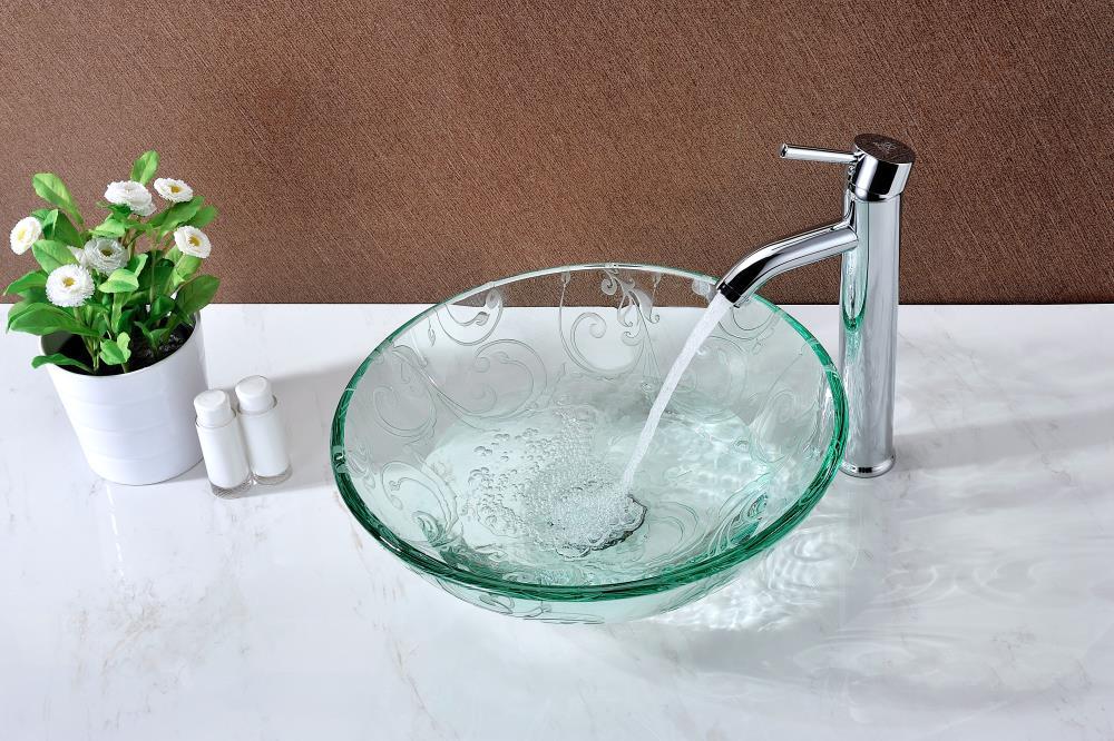 ANZZI Vieno 16.5'' Clear Tempered Glass Circular Bathroom Sink