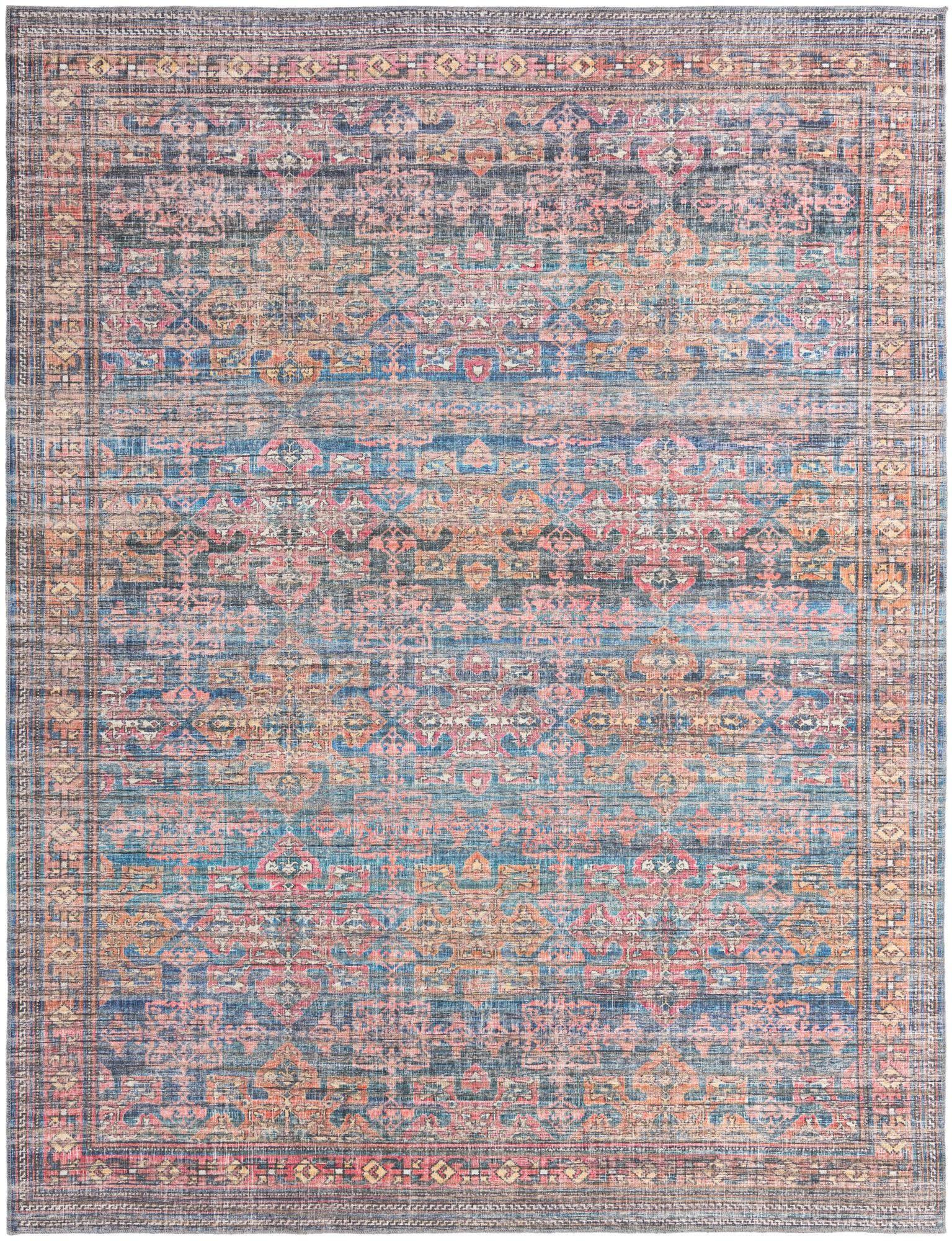 Unique Loom 9' 2 x 12' 0 Nostalgia Bliss Machine Washable Antique Blue Area Rug