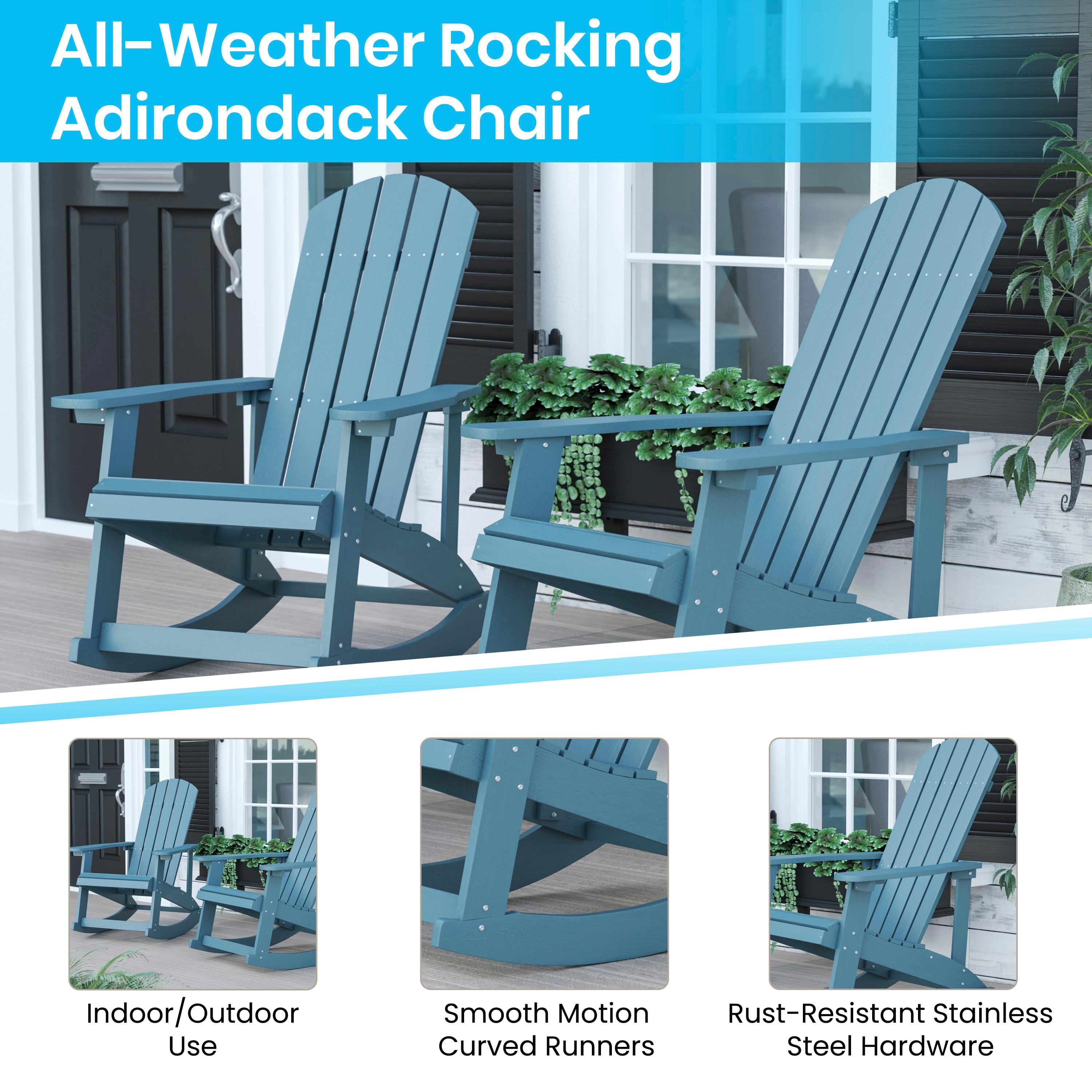 Flash Furniture Set of 2 Savannah All-Weather Poly Resin Wood Adirondack Rocking Chairs with Side Table in Sea Foam