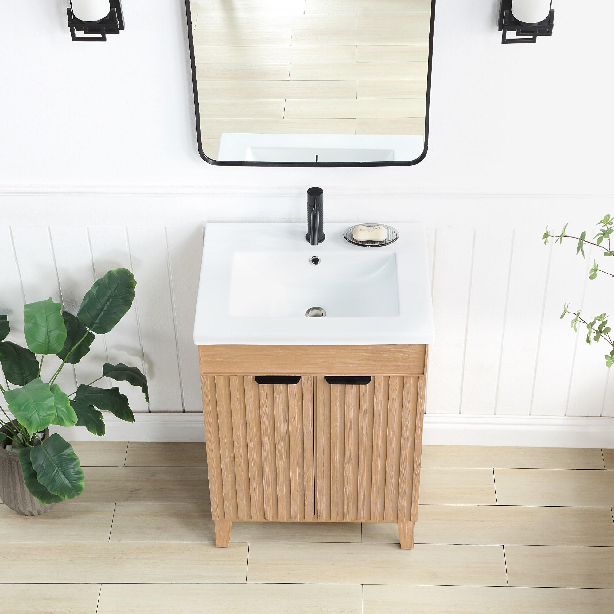 Palos 24" Single Bath Vanity in Fir Wood Brown with Drop-In White Ceramic Basin