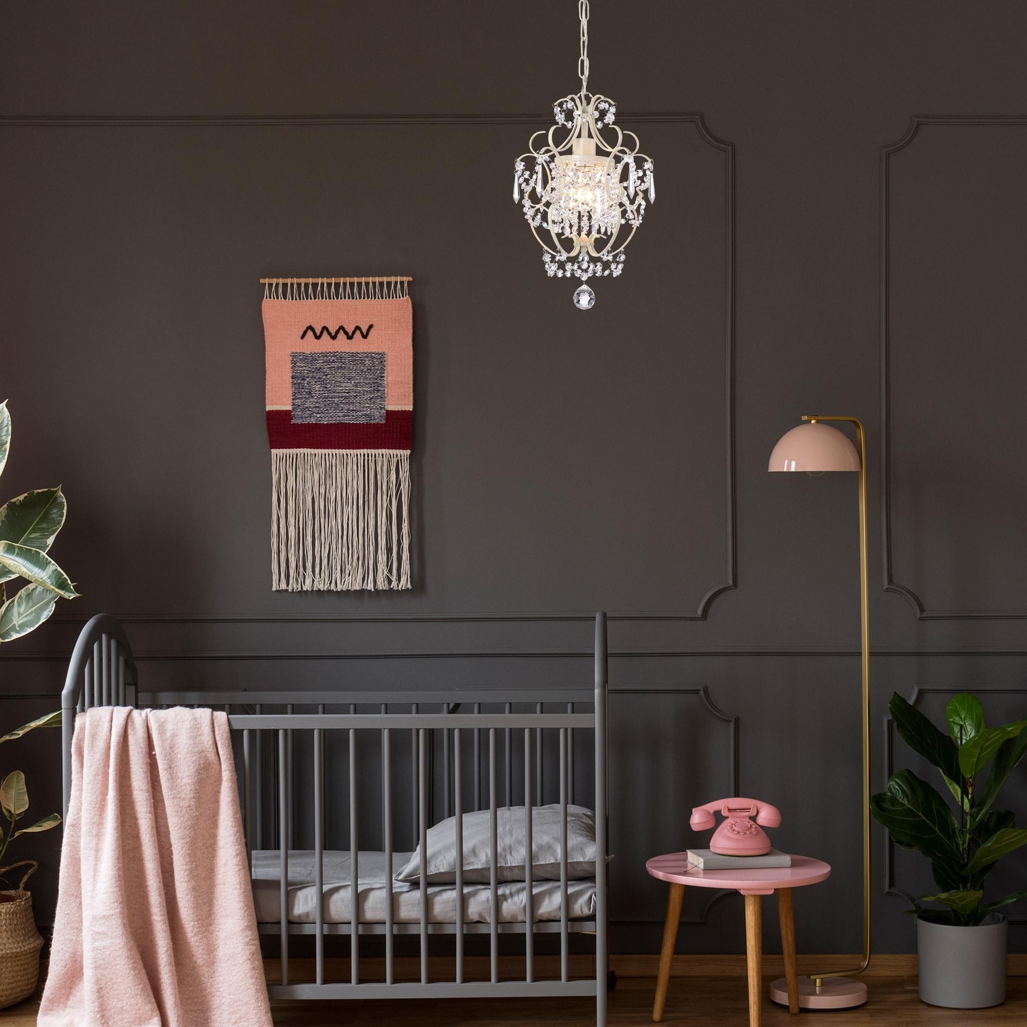 Edvivi Amorette Mini Chandelier Crystal Chandeliers, 1 Light Modern Elegant Glam Ceiling Light Fixture Ivory, Adjustable Hanging Lighting for Closet, Bedroom, Girls Room, Kitchen Island