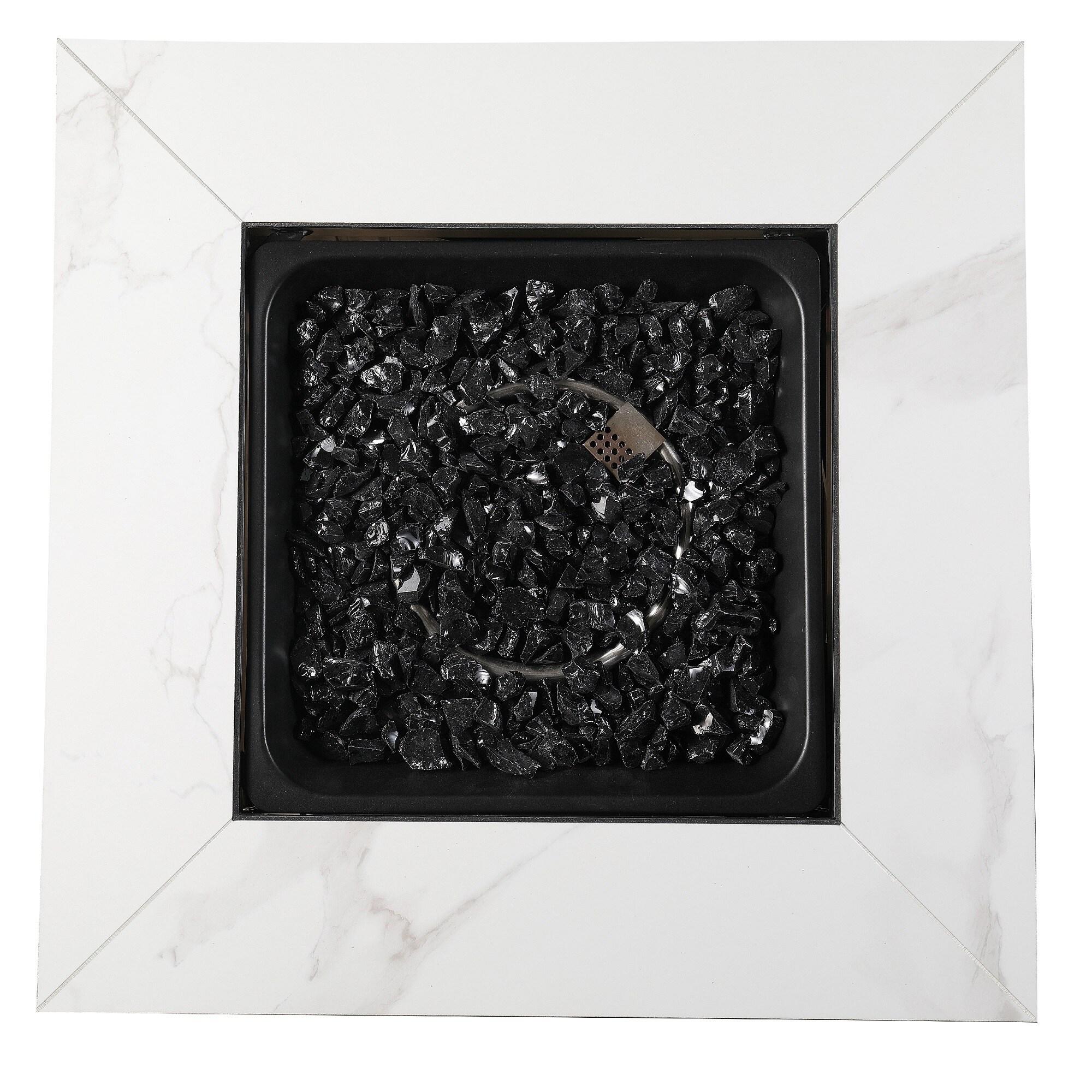 Mr. Bar-B-Q Endless Summer All Weather Outdoor Fire Pit Table with Faux Marble Finish, Black Glass