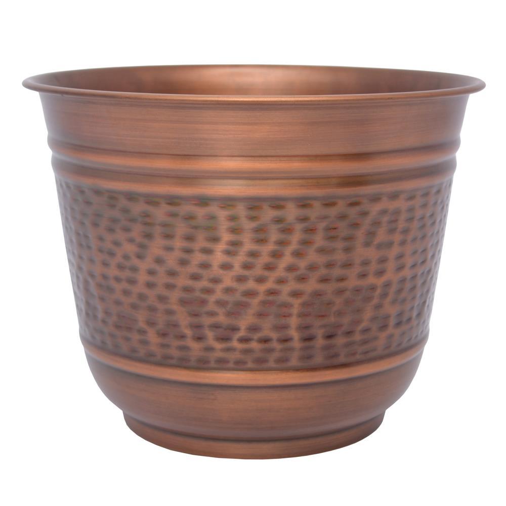 14in Antique Copper Round Metal Planter