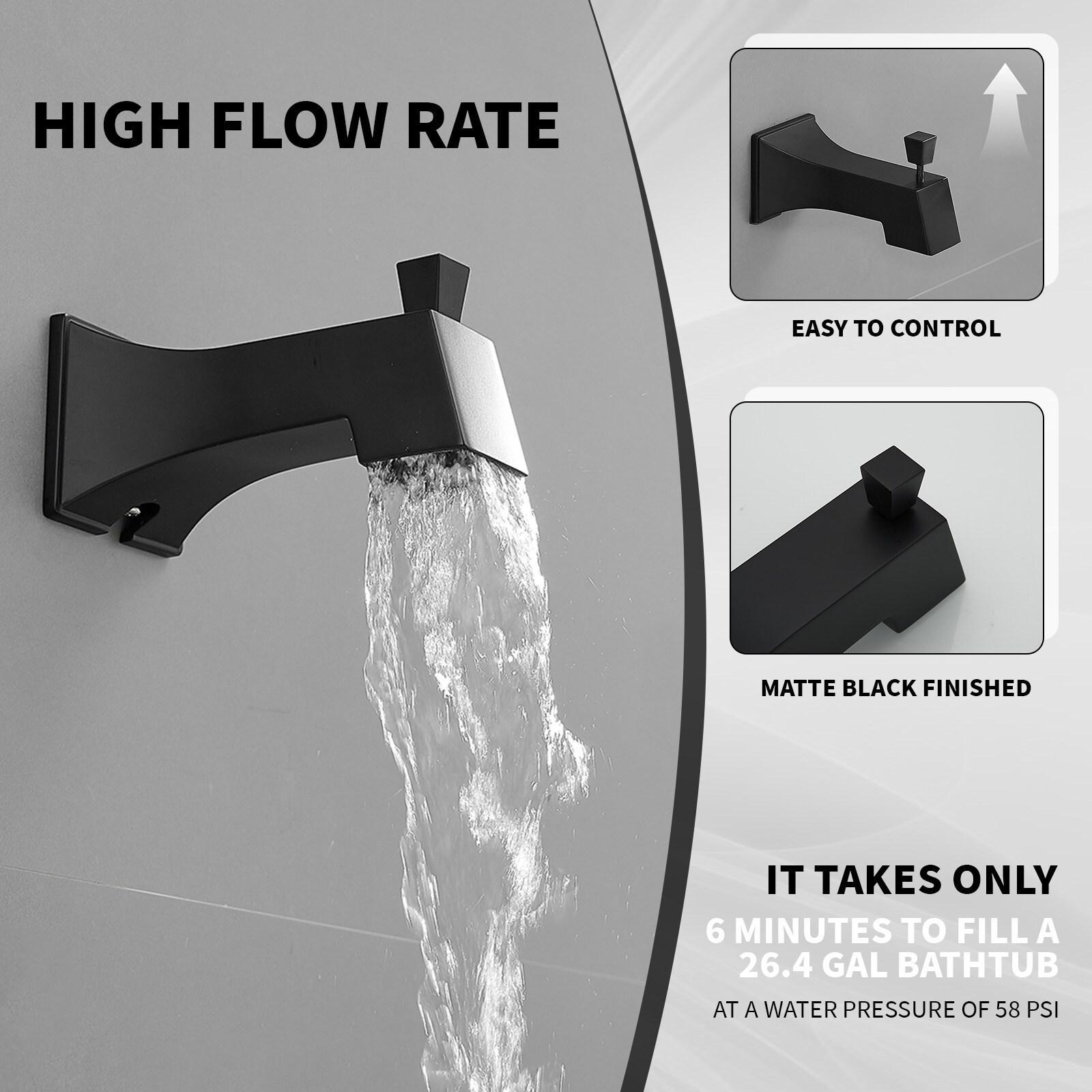 Single-Handle 2-Spray Rainfall Square Shower Faucet 2.5 GPM with High Pressure Tub Spout