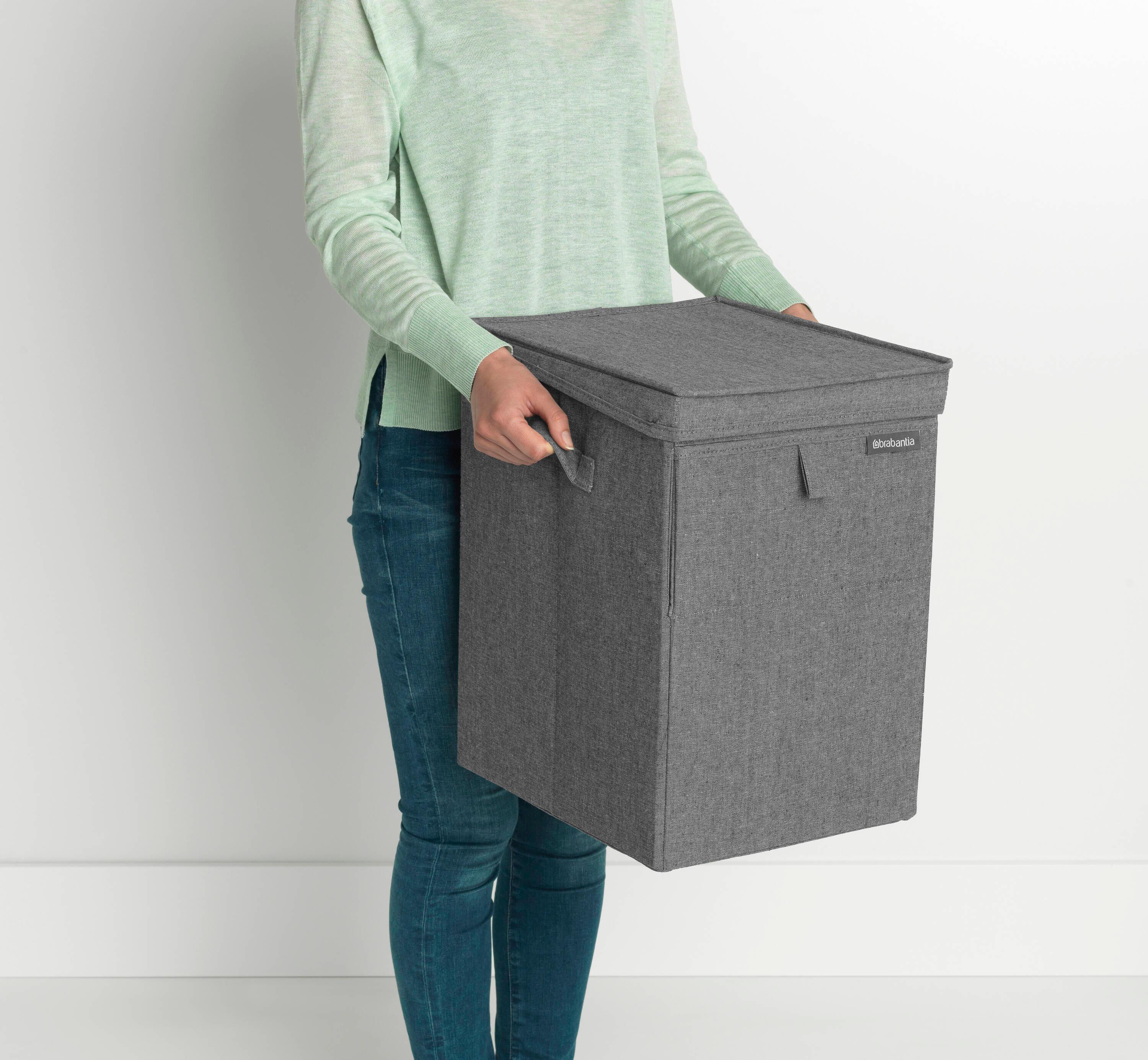 Gray Cotton Polyester Stackable Rectangular Laundry Hamper with Lid