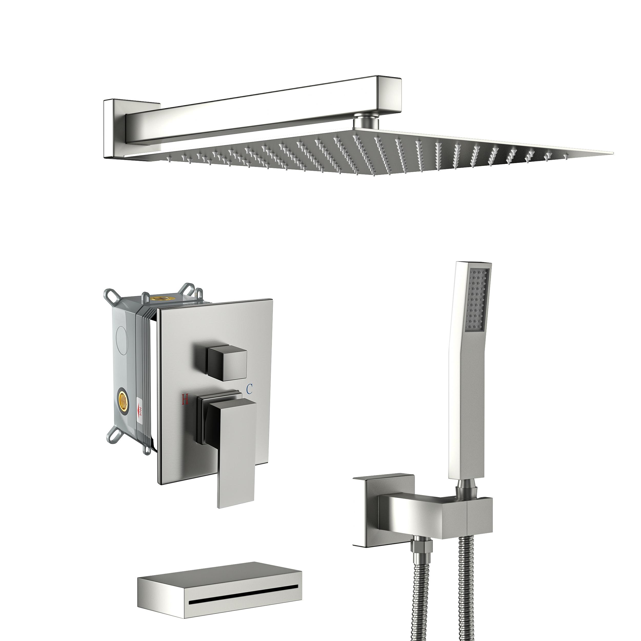 Kichae KE-KH-SLF16013-SS 12 Inch Dual Shower Head Wall Mounted Shower System with Rough-In Valve