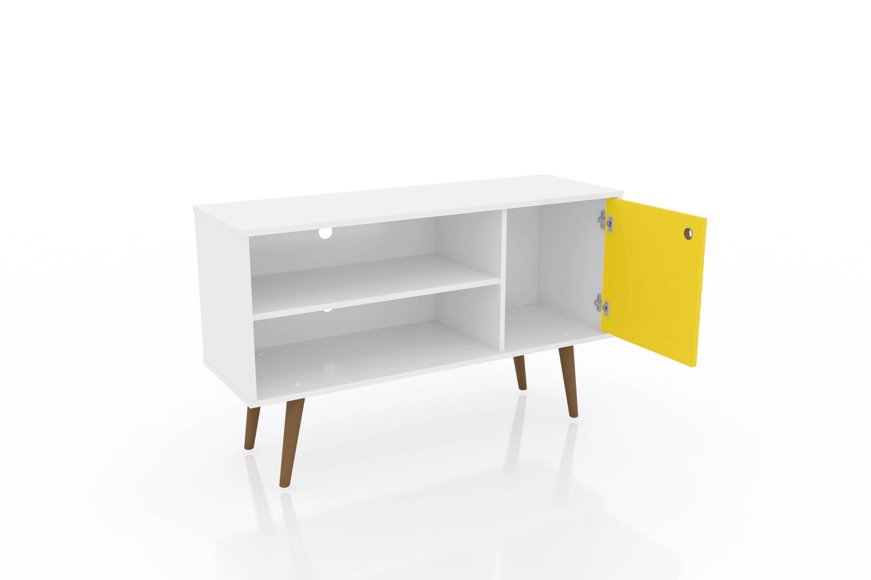 Manhattan Comfort Liberty 42.52" Mid Century Modern TV Stand, White and Yellow
