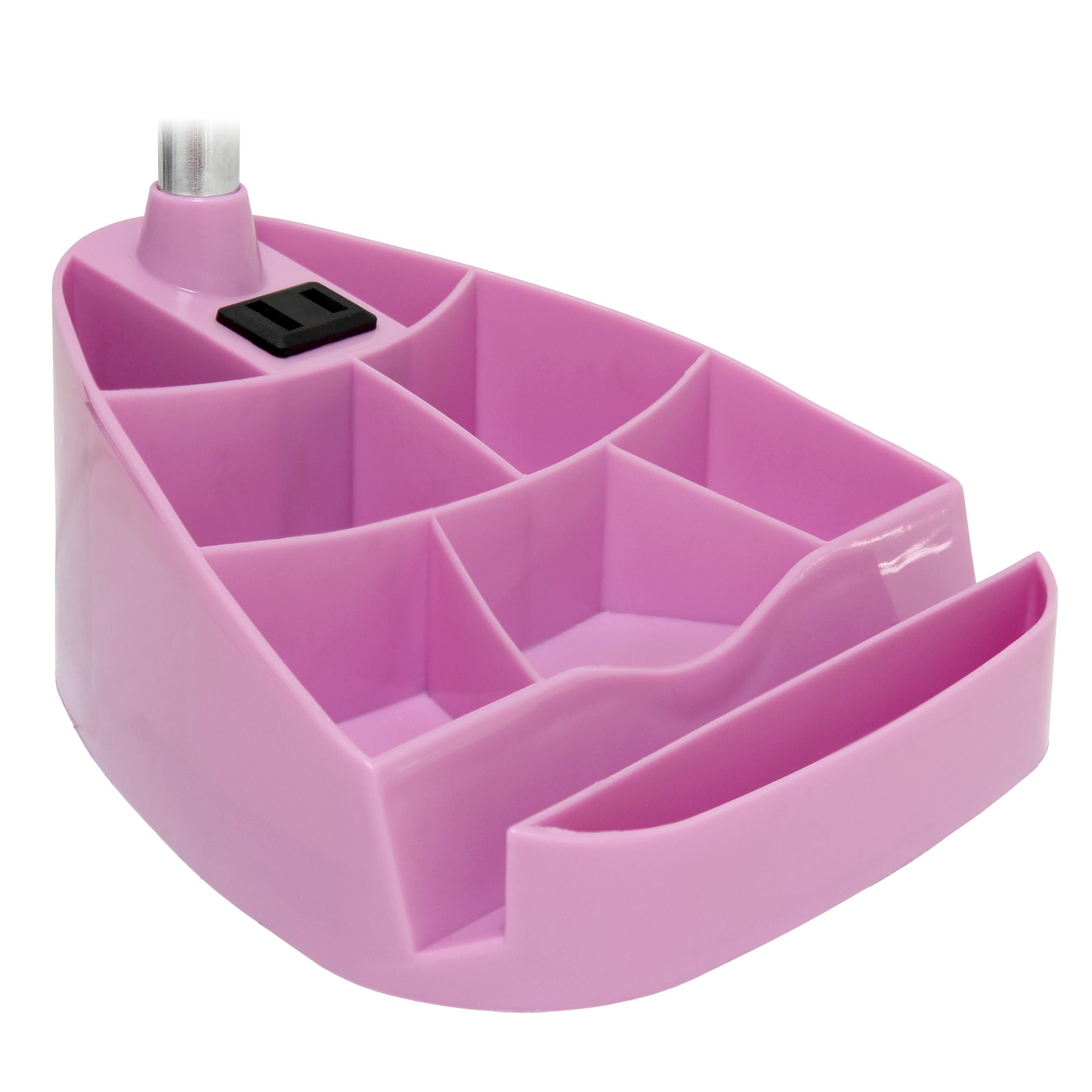 Creekwood Home Sleek Essentials 18.5" Flexible Desk Lamp with Charging Outlet and Storage Pink