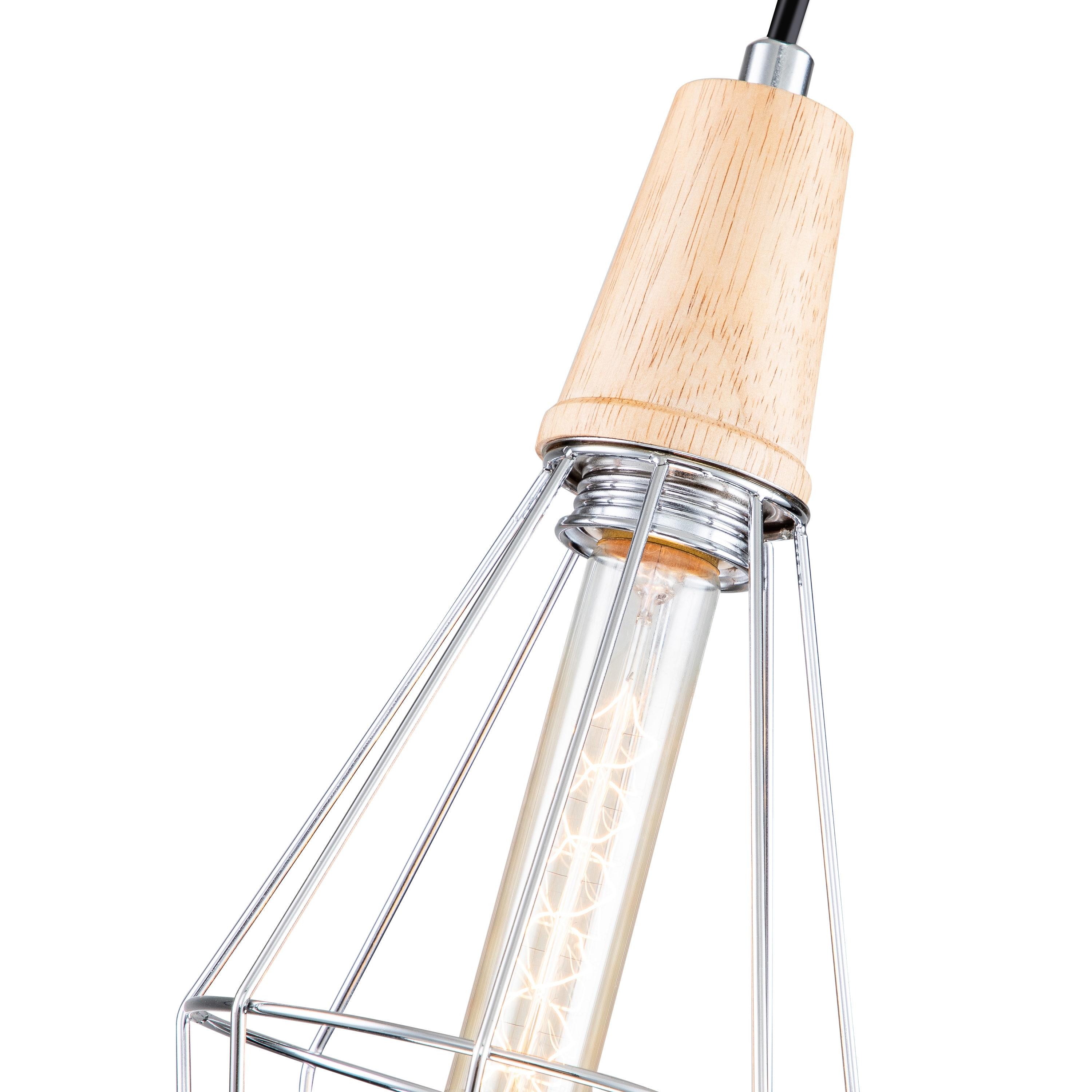 Coman 6"W Silver + Nature Wood Finish Dimmable & Adjustable Height Pendant Light Include T Bulb
