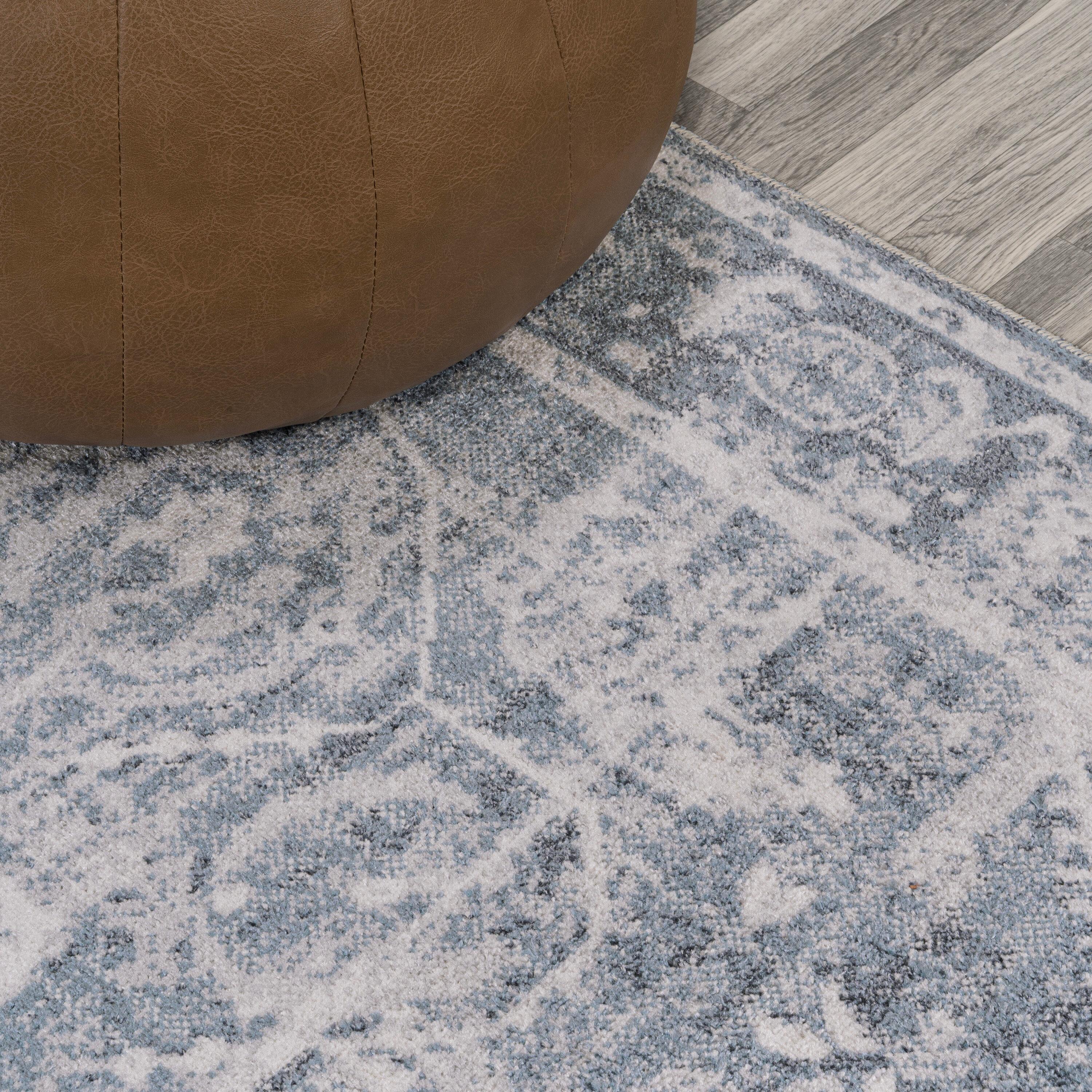 JONATHAN Y Shaii Global Medallion Low-Pile Machine-Washable Blue/Light Gray 4 ft. x 6 ft. Area Rug