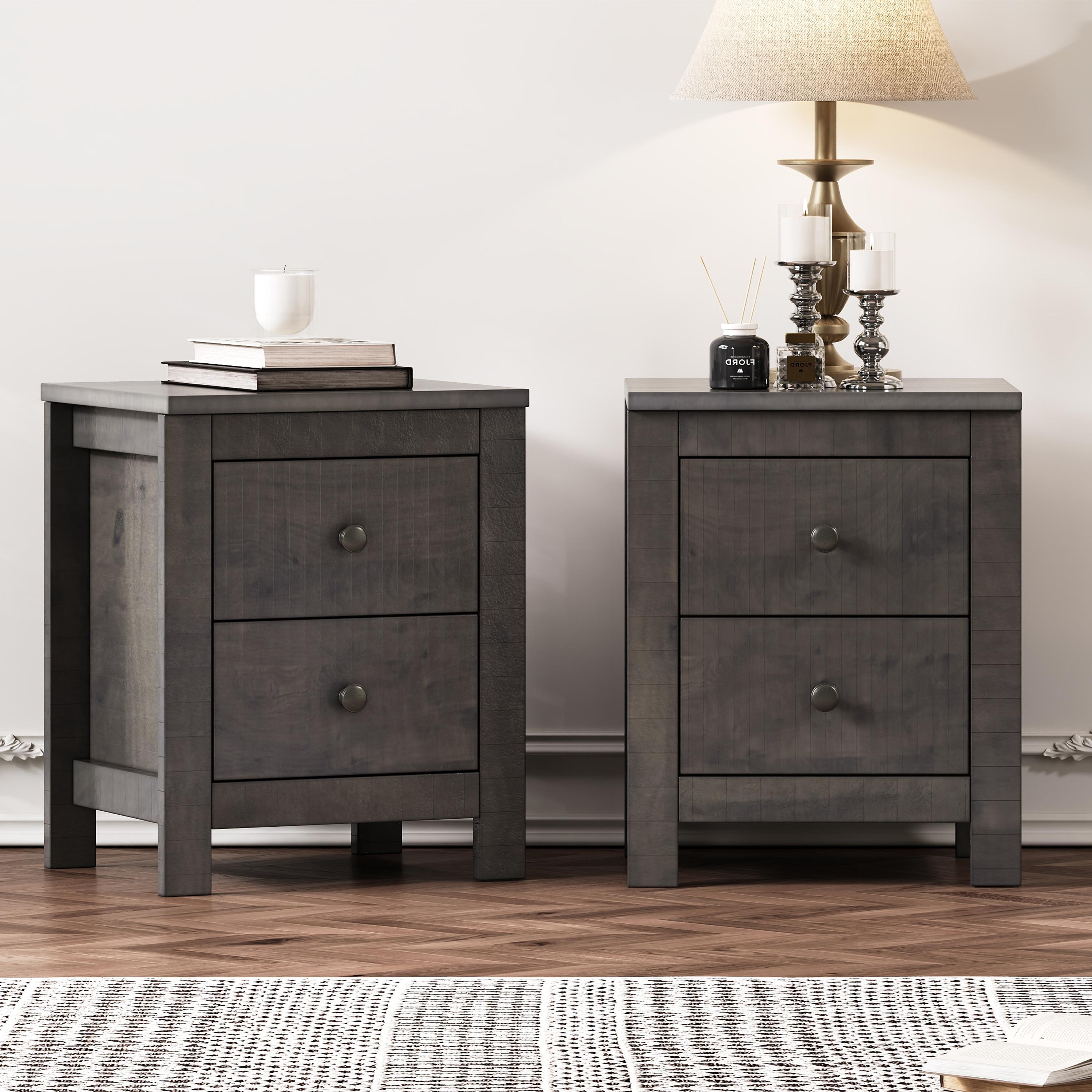Decopom Farmhouse Wooden Nightstand Set of 2
