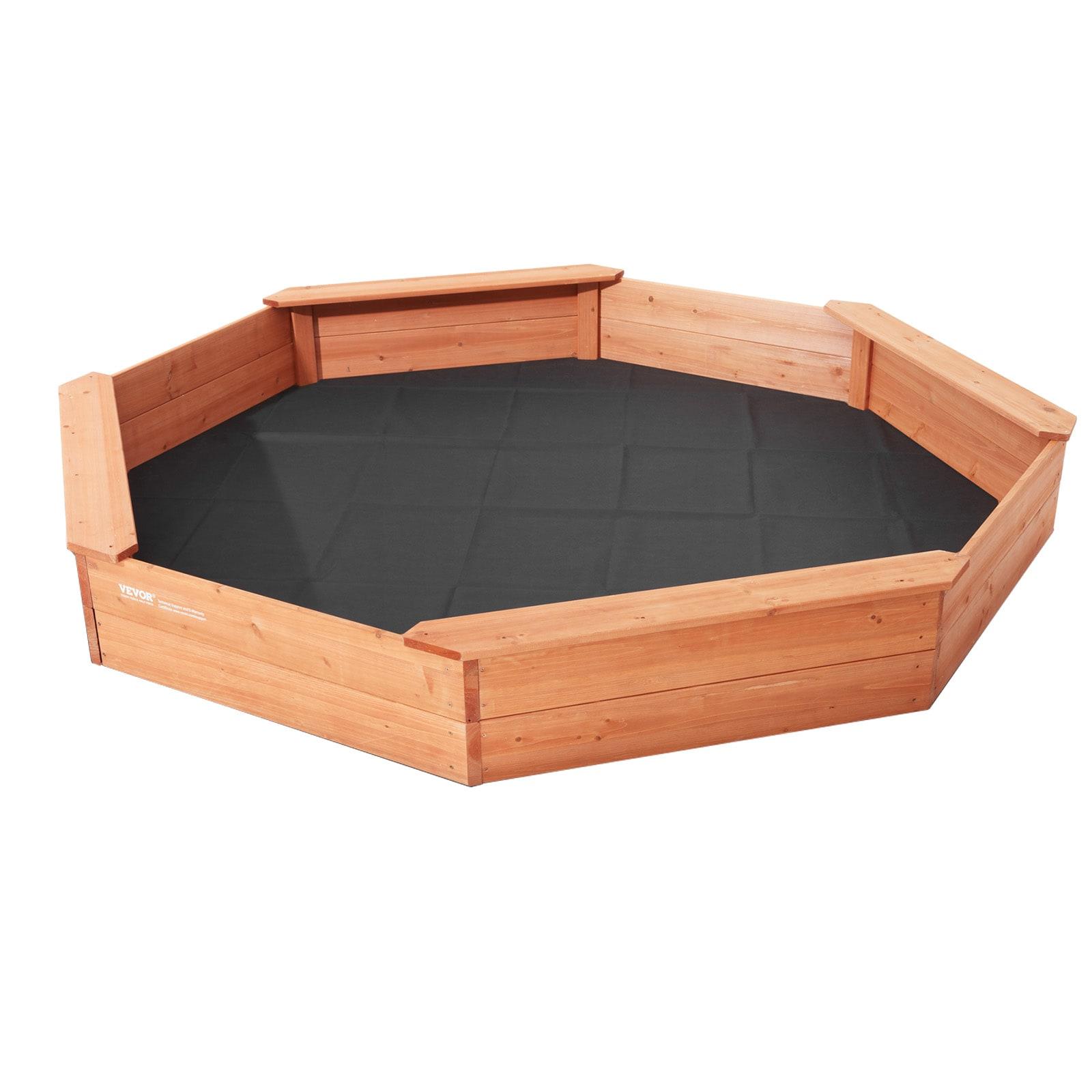 VEVOR Wooden Sandbox with Cover, 75.6 x 75.6 x 9.1 in Octagonal Sand Box, Sand Pit with 4 Seating and Bottom Liner