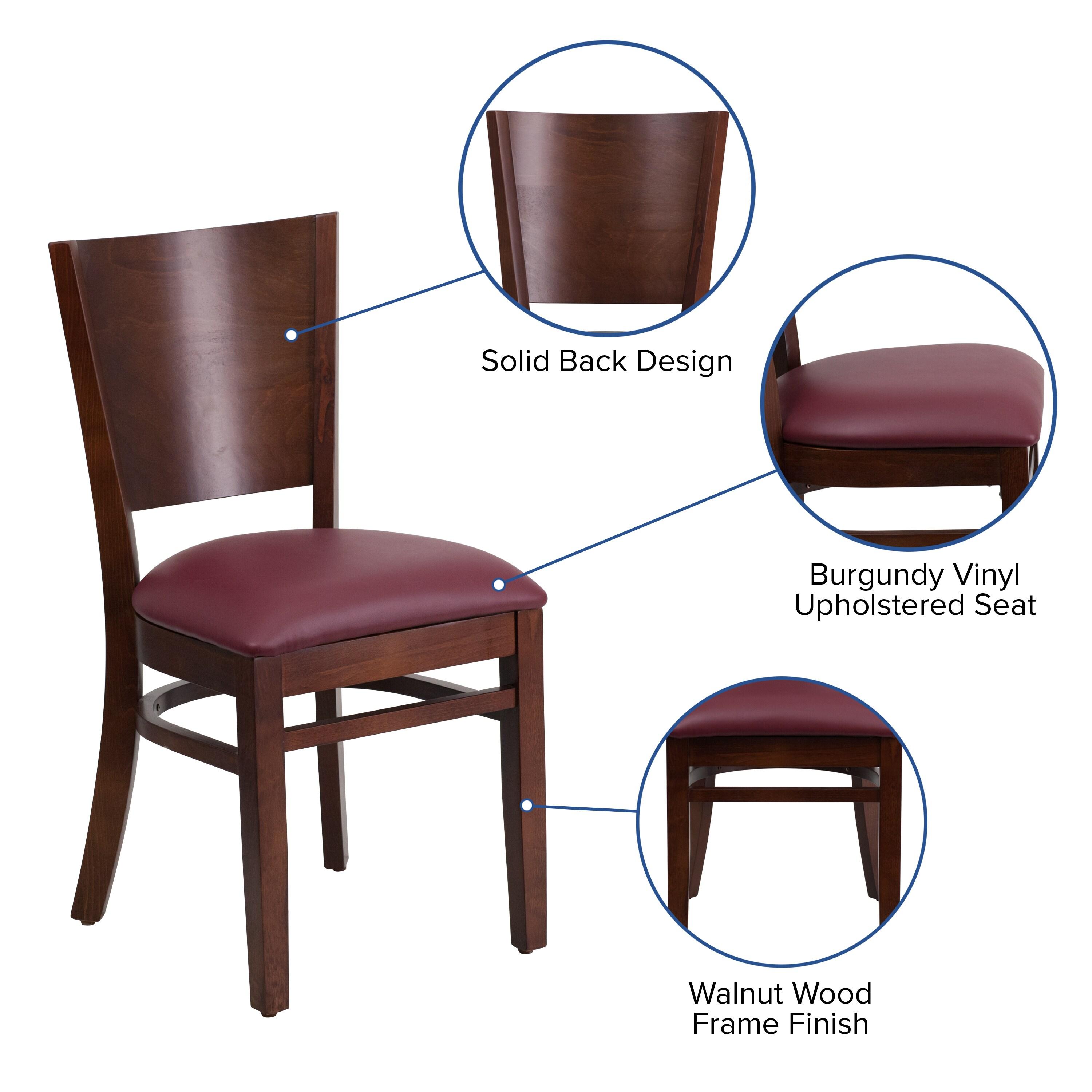Flash Furniture Lacey Series Solid Back Walnut Wood Restaurant Chair - Burgundy Vinyl Seat