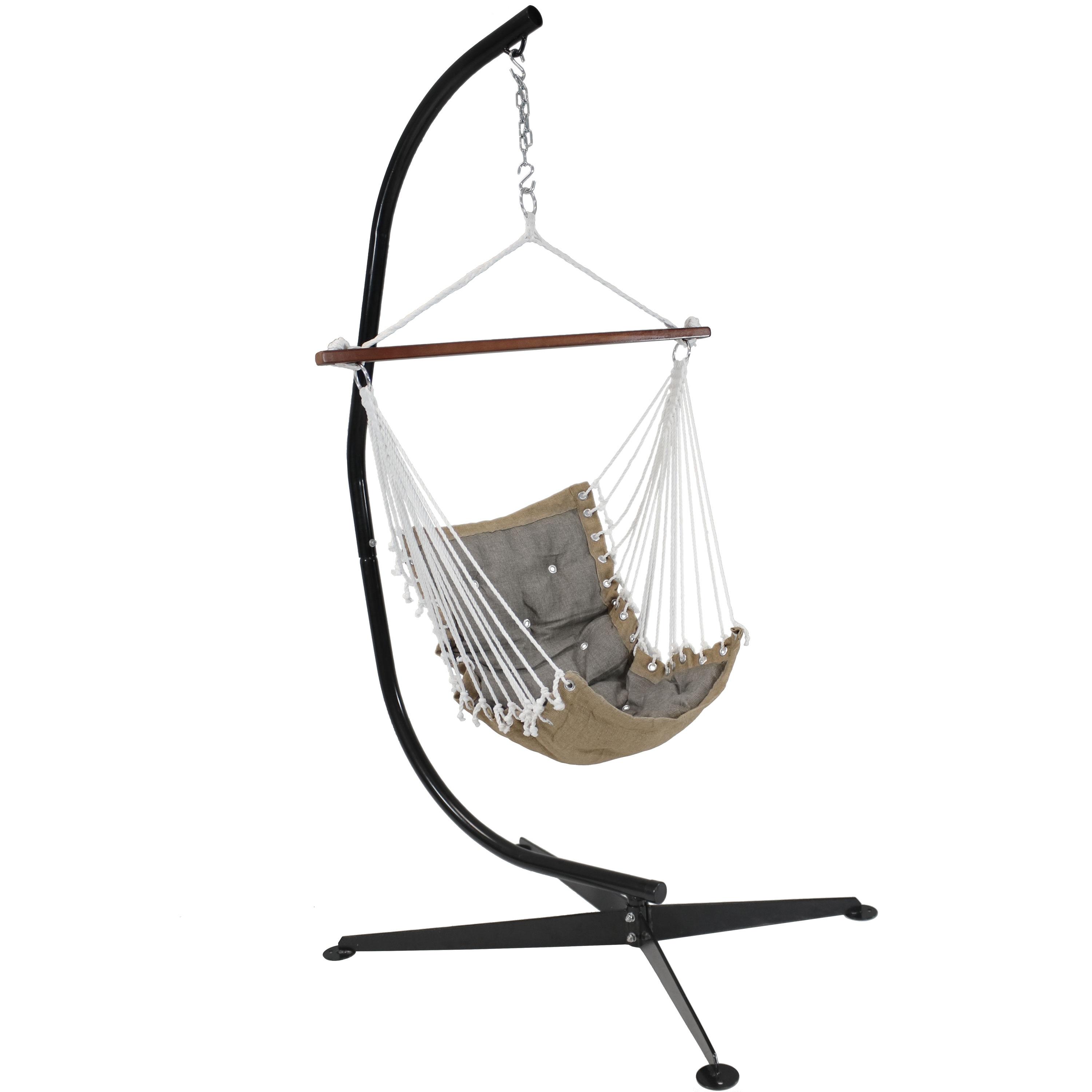 Sunnydaze Large Tufted Victorian Hanging Hammock Chair Swing for Backyard and Patio - 300 lb Weight Capacity - Gray