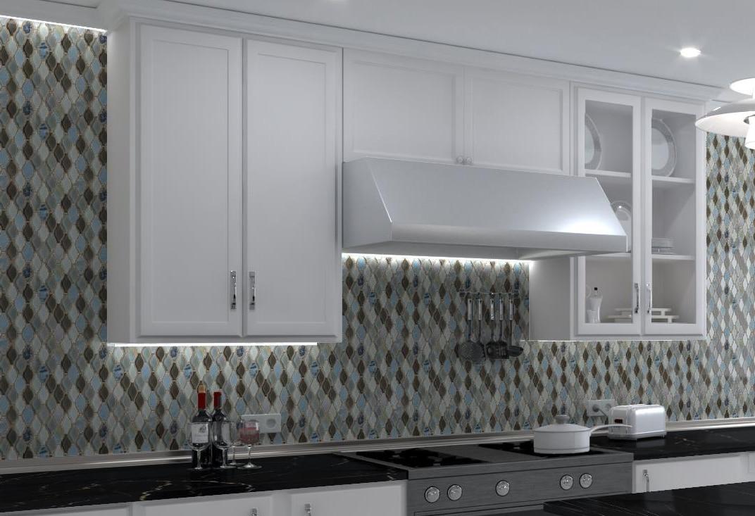 Annabelle Glass and Stone Arabesque Mosaic Kitchen Backsplash, Bathroom, Shower, Pool, Wall and Floor Tile