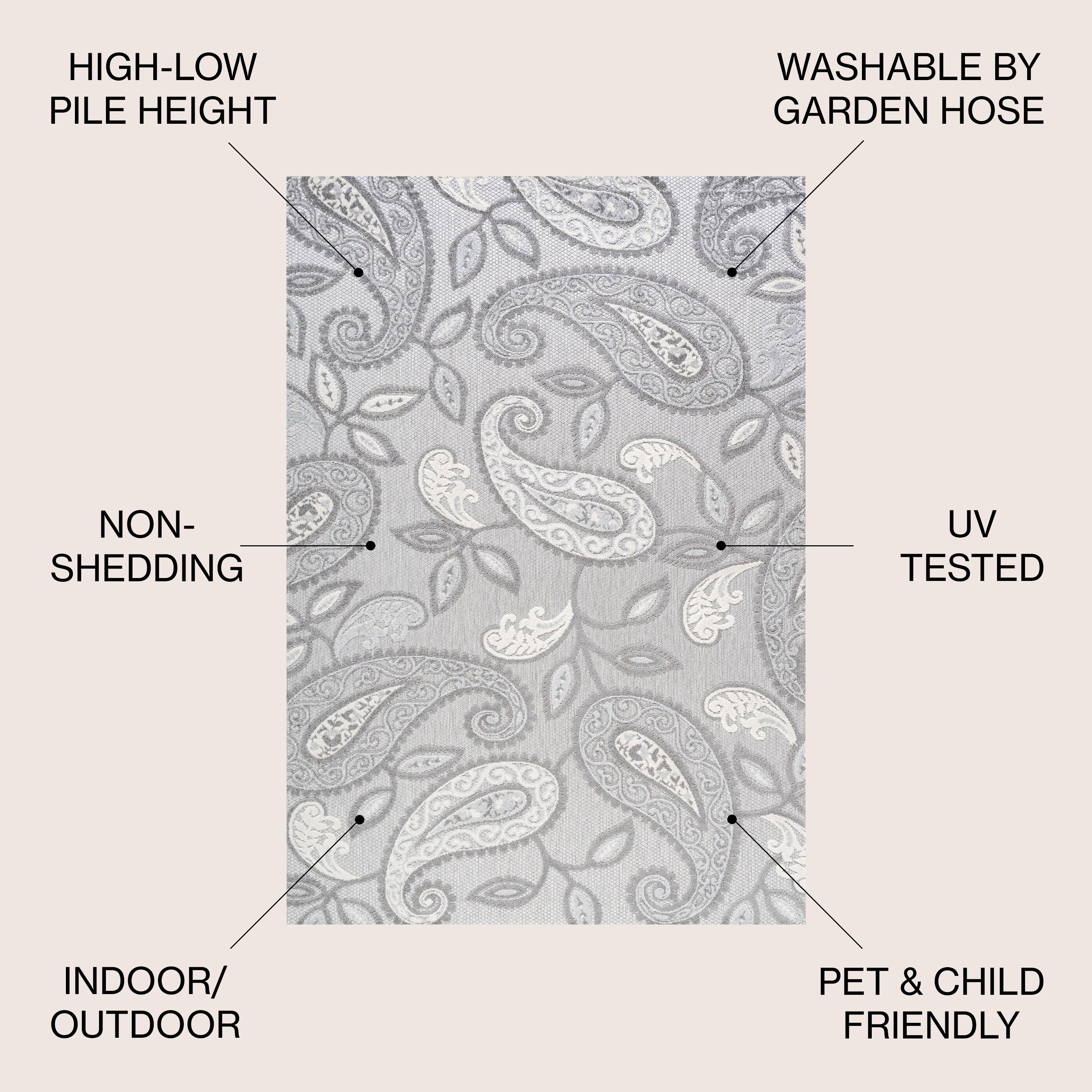 4'x6' Julien Paisley High-Low Indoor/Outdoor Area Rug, Light Gray - JONATHAN Y