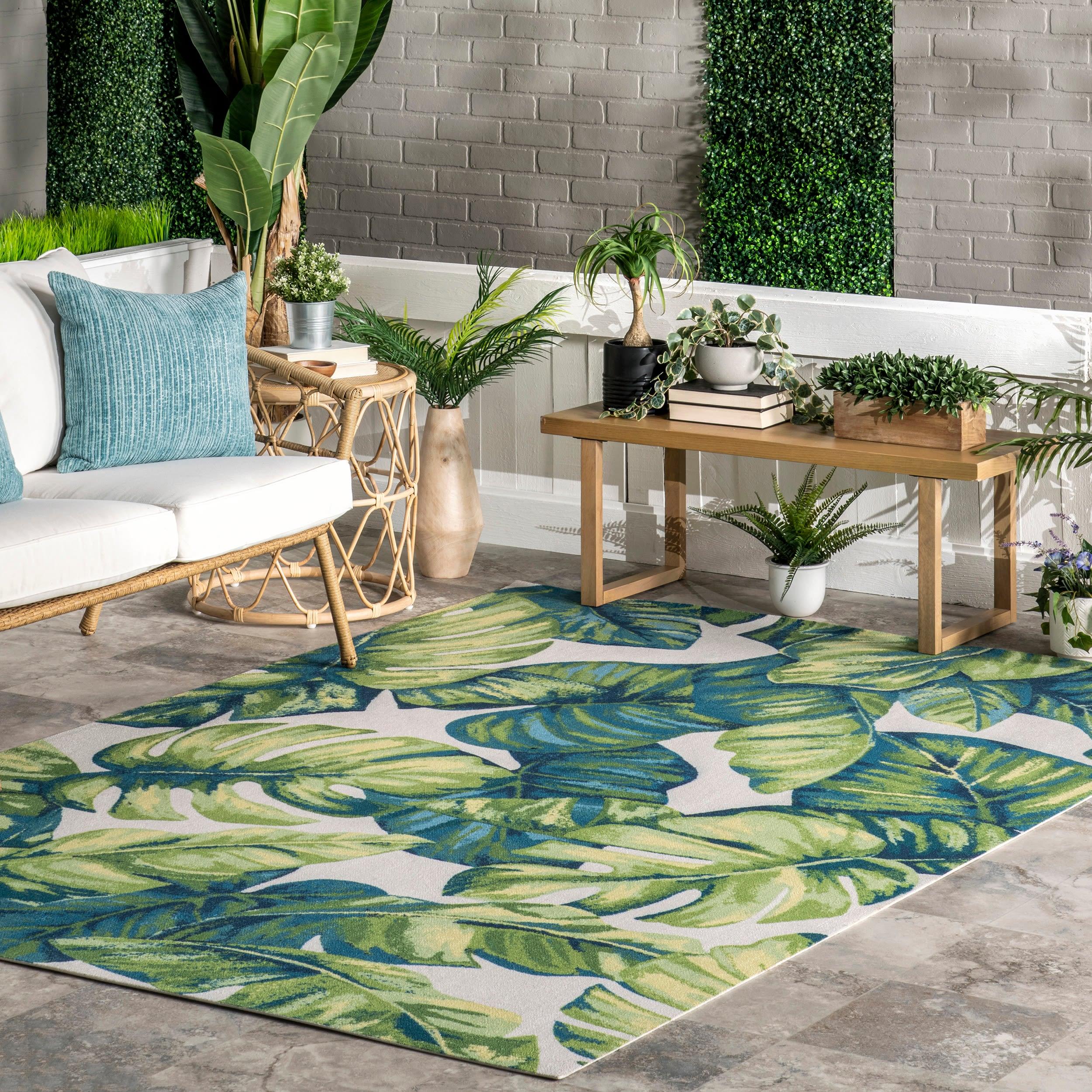 Nuloom Lisa Floral & Paisley 5x8 Indoor/Outdoor Area Rug for Living Room Patio Deck Front Porch Kitchen, Green Multicolor/Ivory