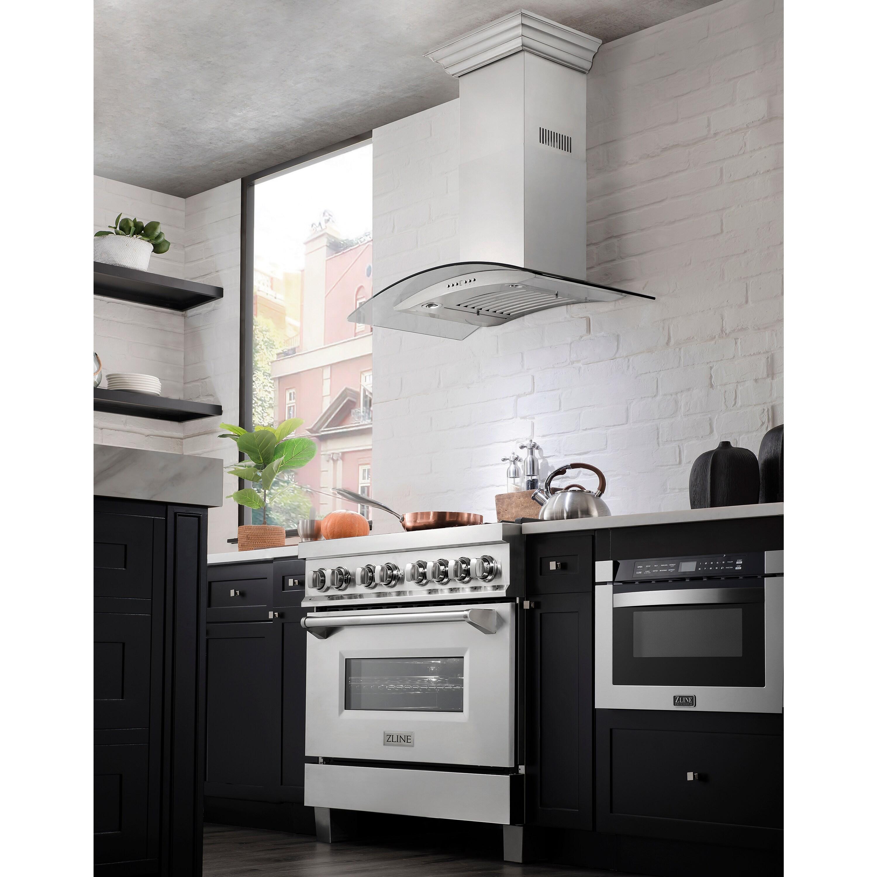 ZLINE 36 in. Convertible Vent Convertible Vent Wall Mount Range Hood in Stainless Steel & Glass (KN4-36)