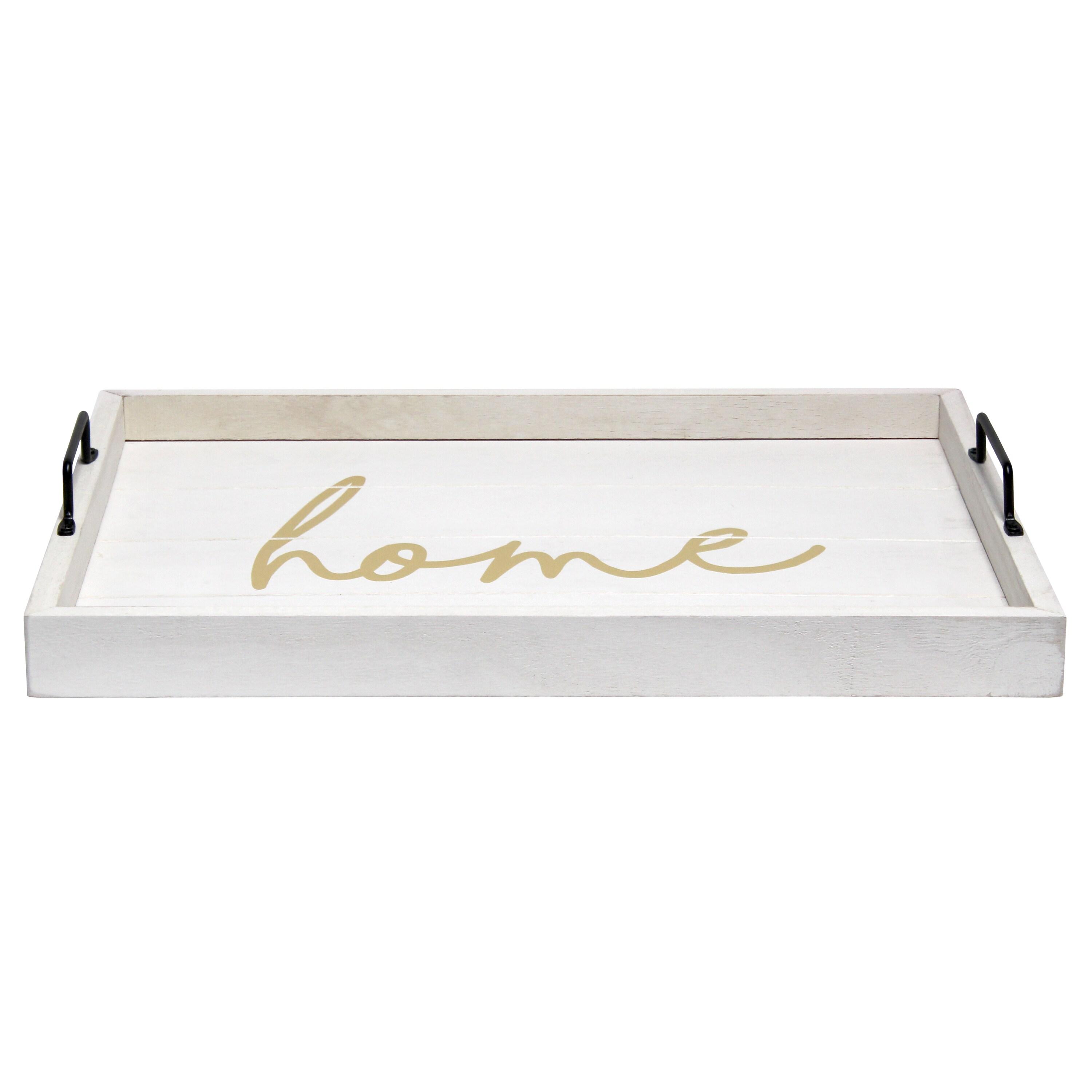Elegant Designs "Home" 15" x 12" Serving Tray w/ Handles in White Wash