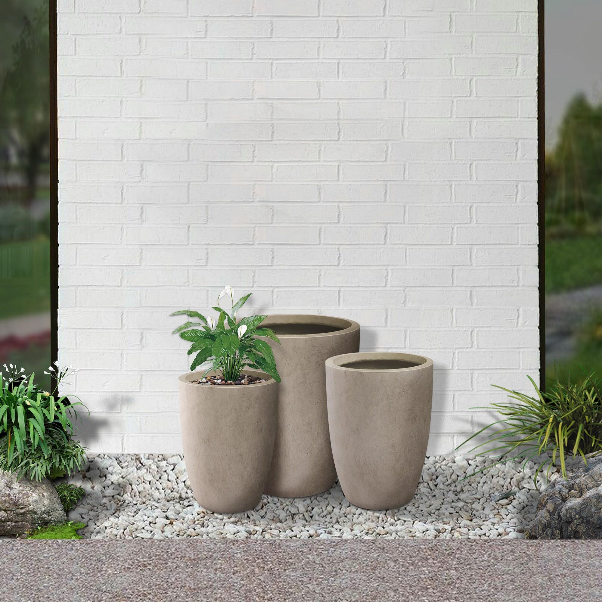 Rosemead Home & Garden 3pc Concrete Outdoor Planter Pots Beige