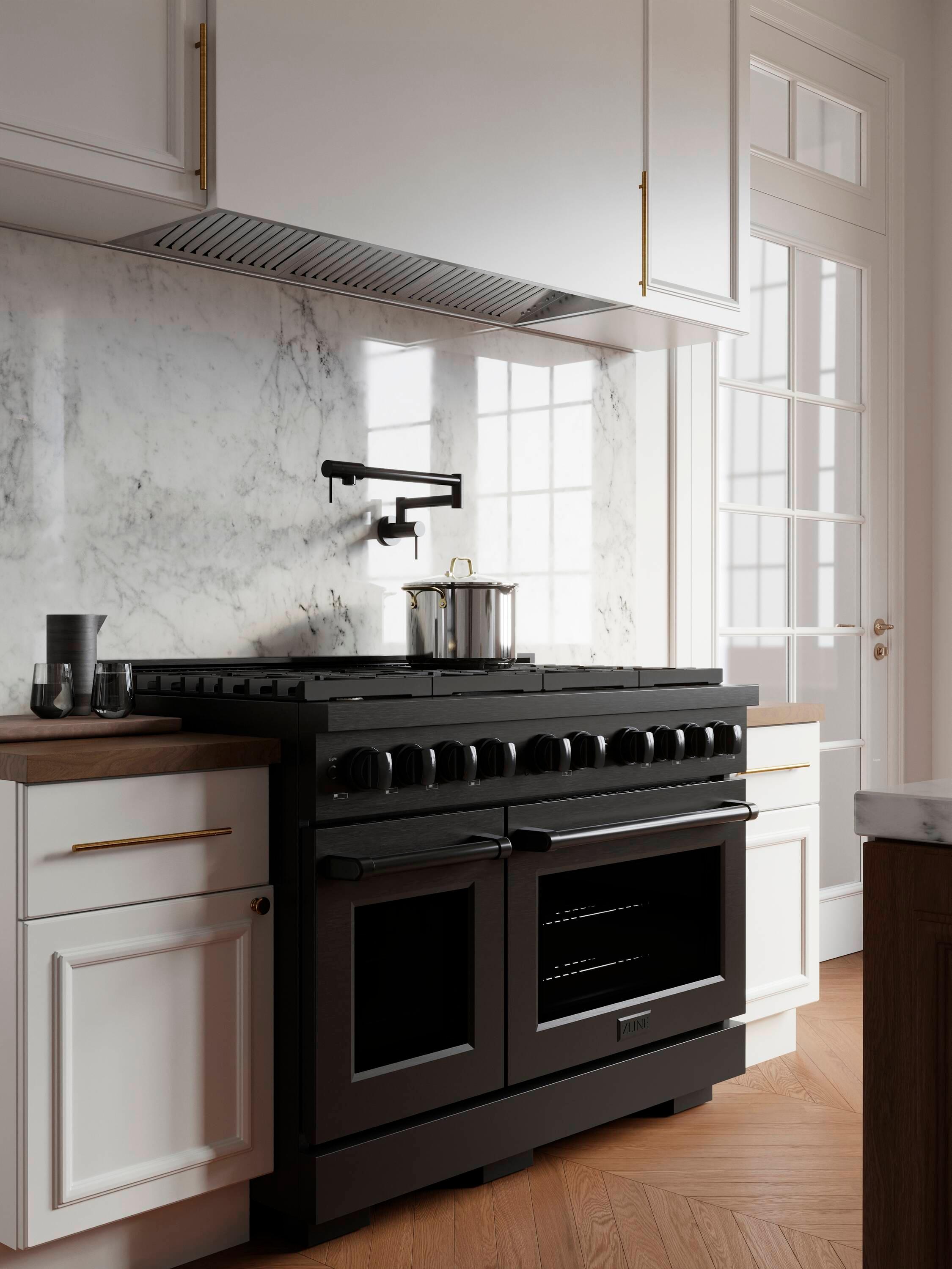 ZLINE 48 in. 6.7 cu. ft. Paramount Double Oven Gas Range W/ 8 Burner Cooktop in Black Stainless Steel (SGRB-48)