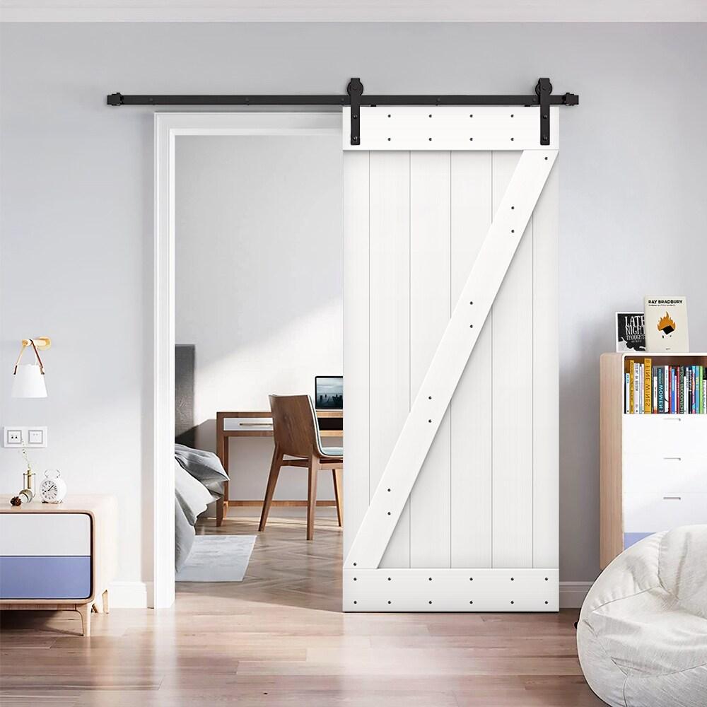 TMS 34'' x 84'' Solid Wood Paneled Painted with Installation Hardware Kit Barn Door