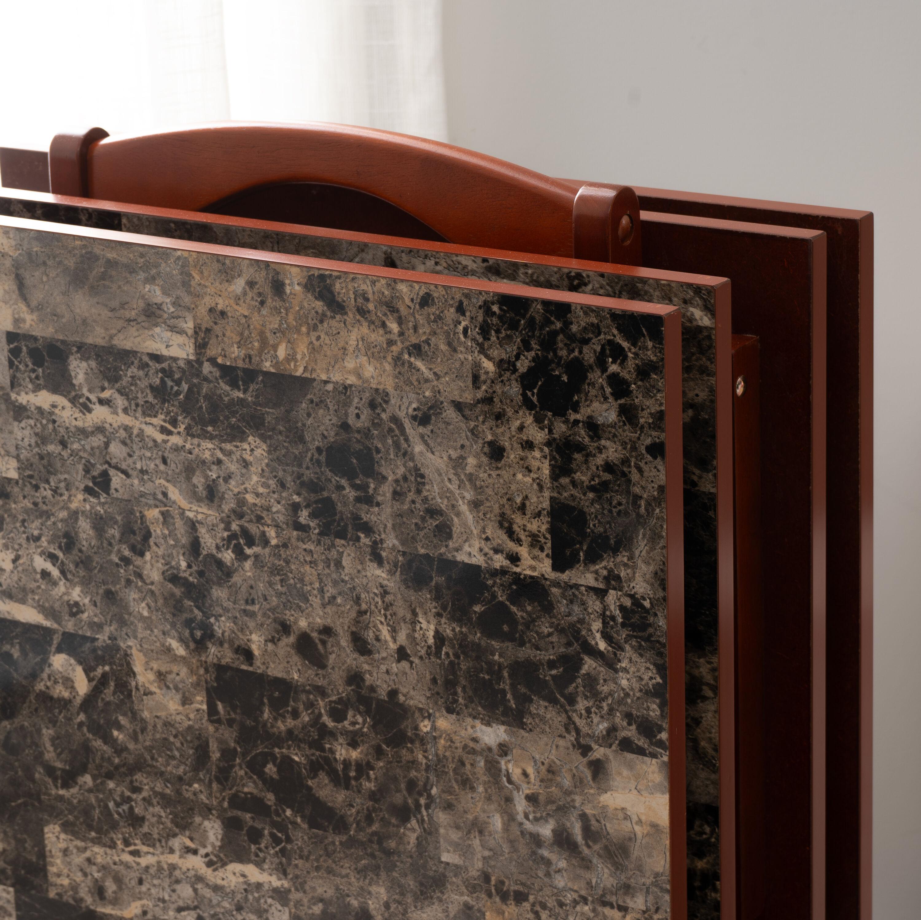 LeCeleBee Home Decor Tray Table Set, Faux Marble, Brown