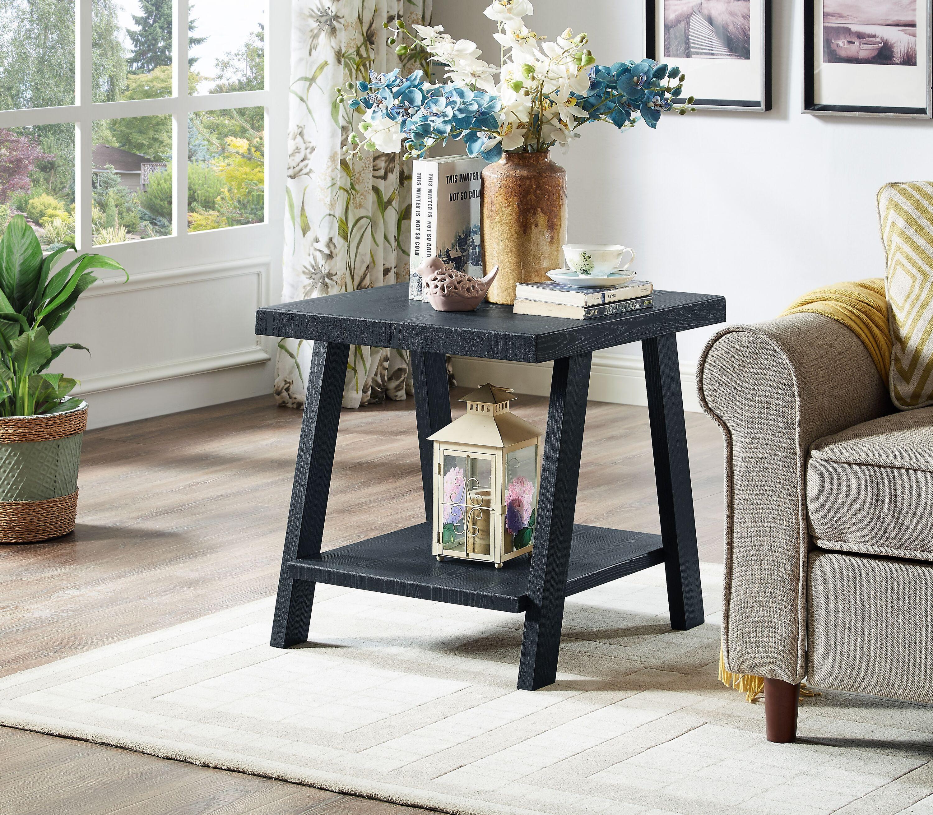 Roundhill Furniture Athens Contemporary Replicated Wood Shelf Coffee Set Table in Black Finish