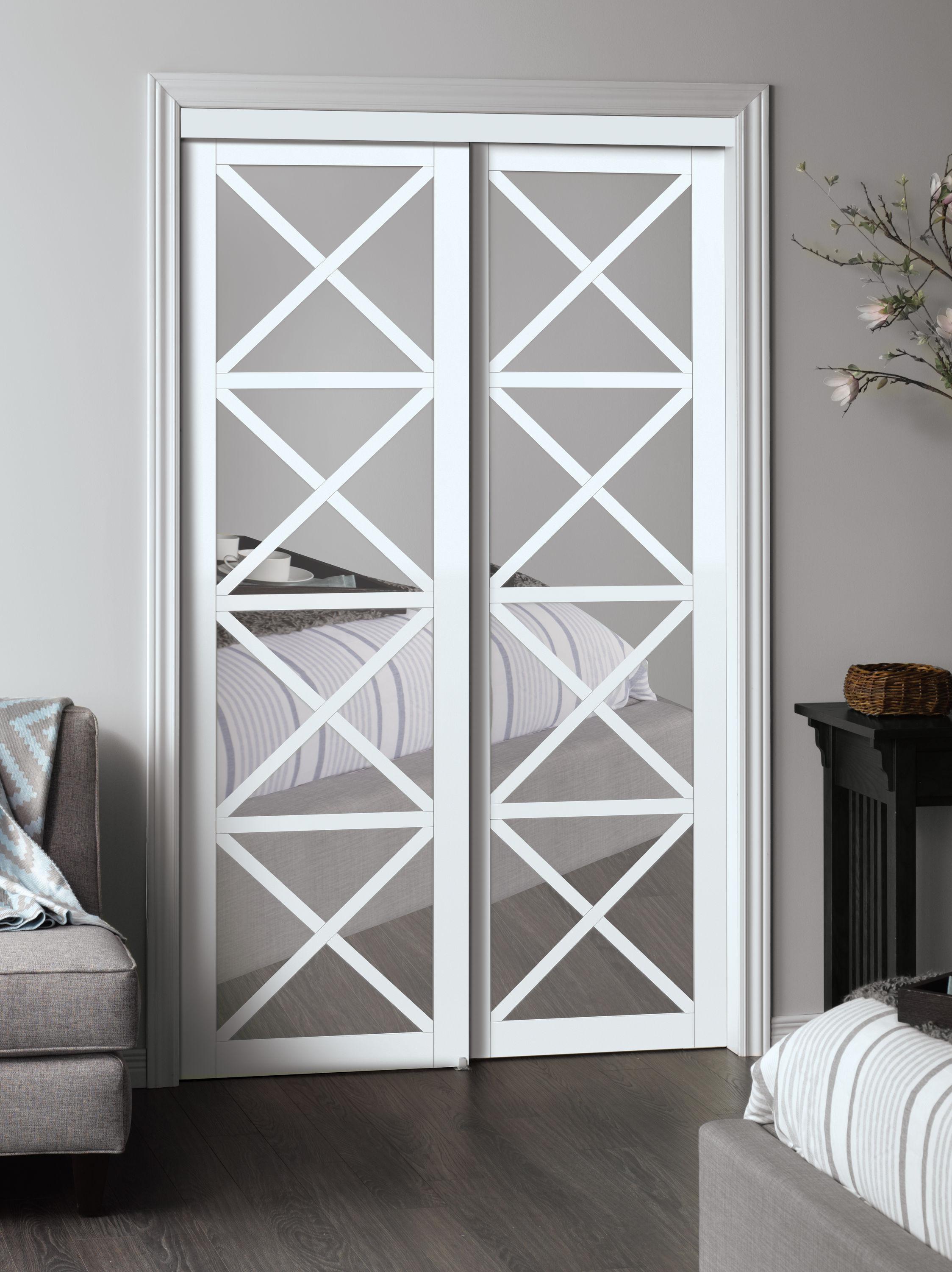 Renin Lace 80'' Solid + Manufactured Wood Mirrored Low-Gloss Sliding Closet Doors