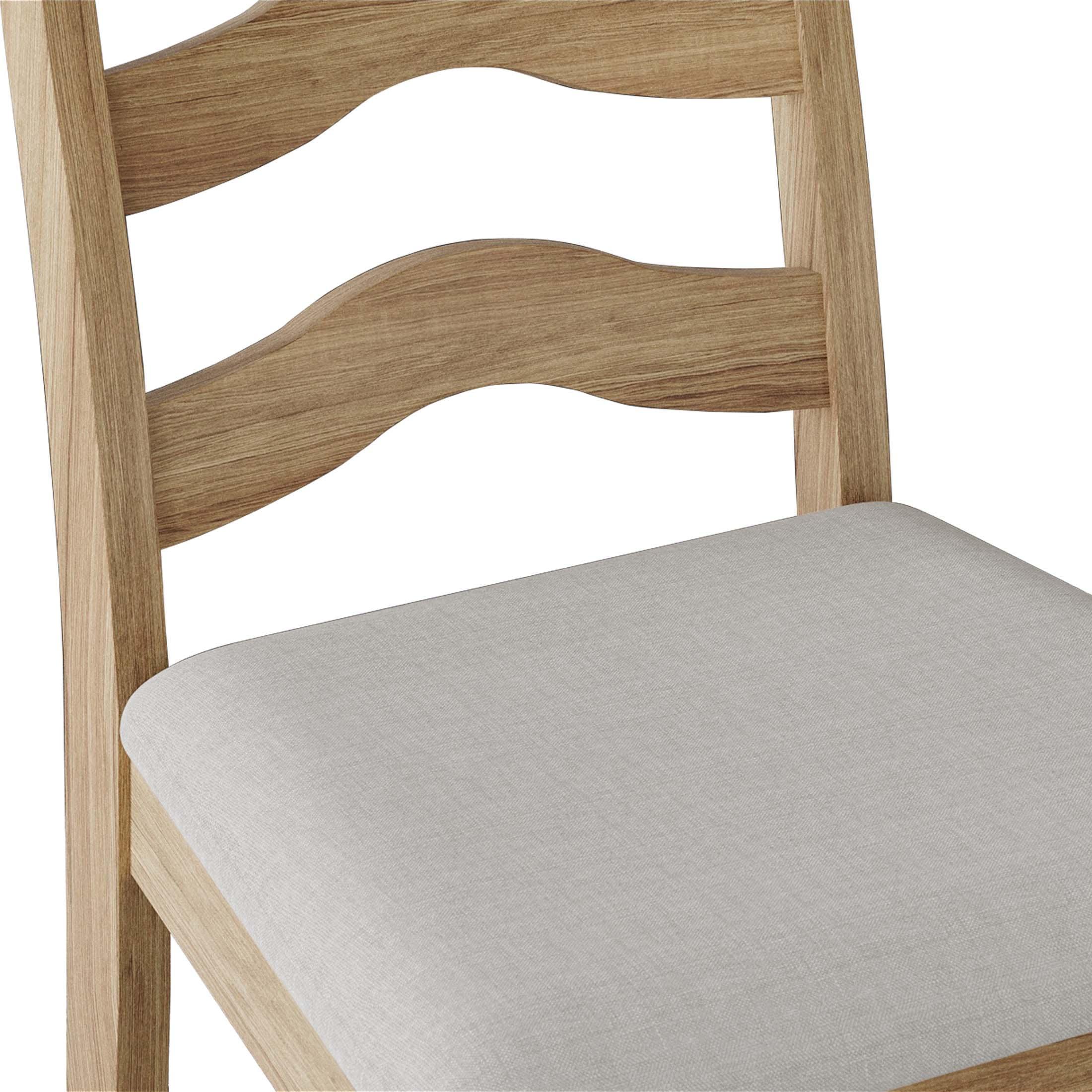 ChaletPosh Natural Wooden Dining Chair With Warm Grey Cover (Set of 2)