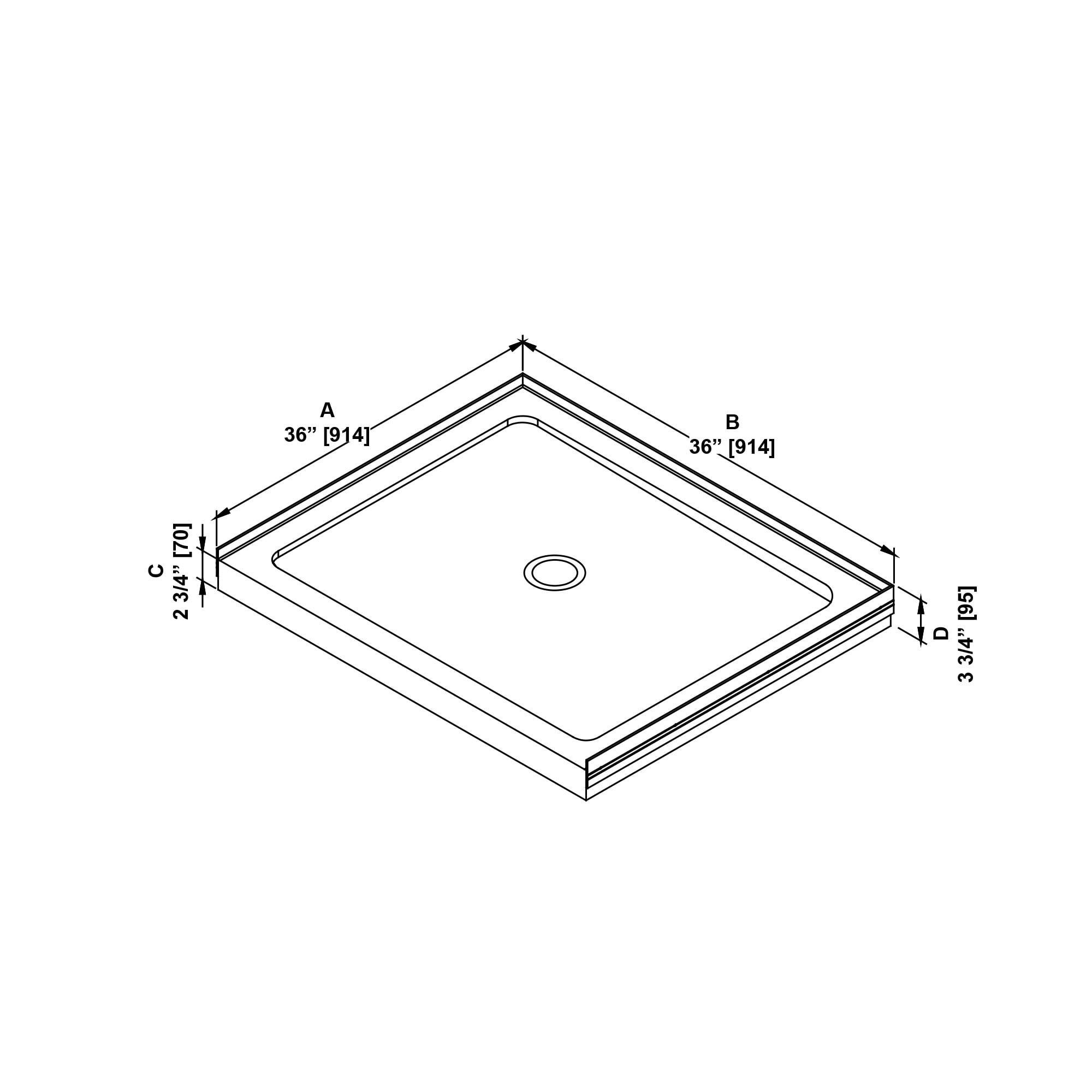OVE Decors 34" x 32" Rectangle Shower Base Pan, White Acrylic, Center Drain, Reversible Design
