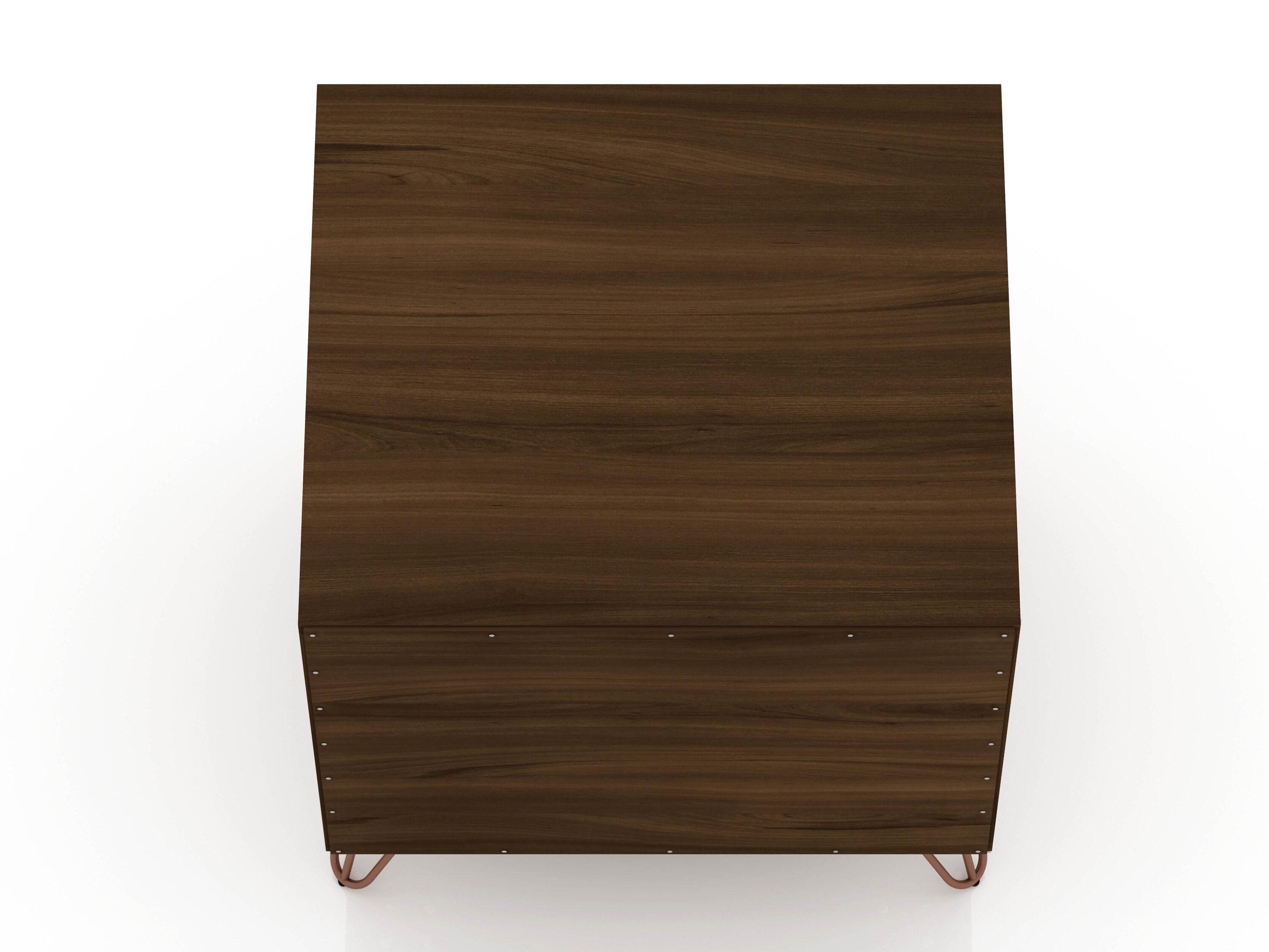 2.0 Rockefeller Nightstand Brown - Manhattan Comfort: Modern Bedside Table with Metal Legs & Storage