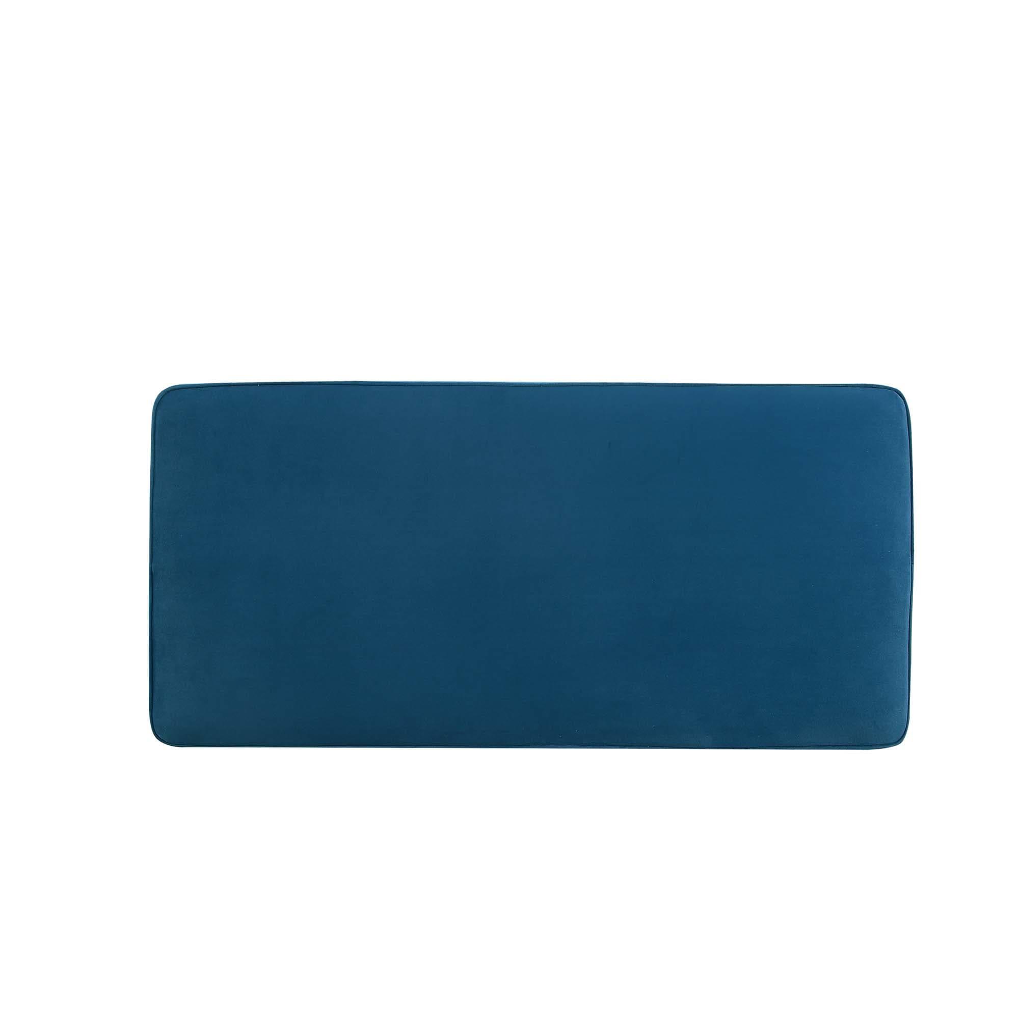 Manhattan Comfort Abigail Velvet Upholstered Double Ottoman Blue: Mid-Century Modern, Padded, Wood Legs