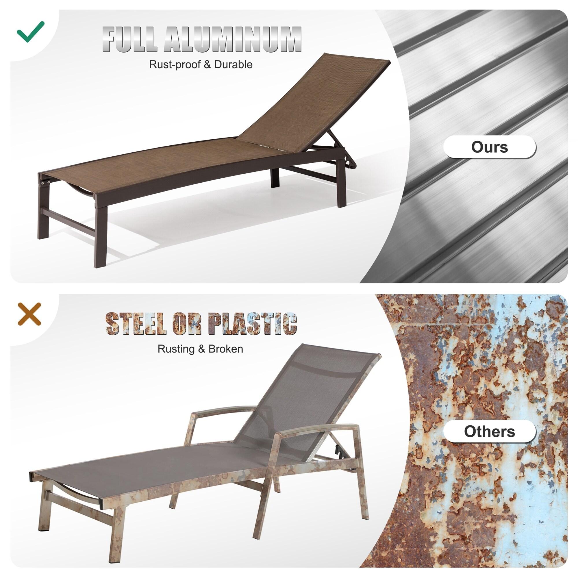 3pc Outdoor Five Position Adjustable Curved Aluminum Lounge Set Brown - Crestlive Products: Weather-Resistant Patio Furniture Set with Side Table