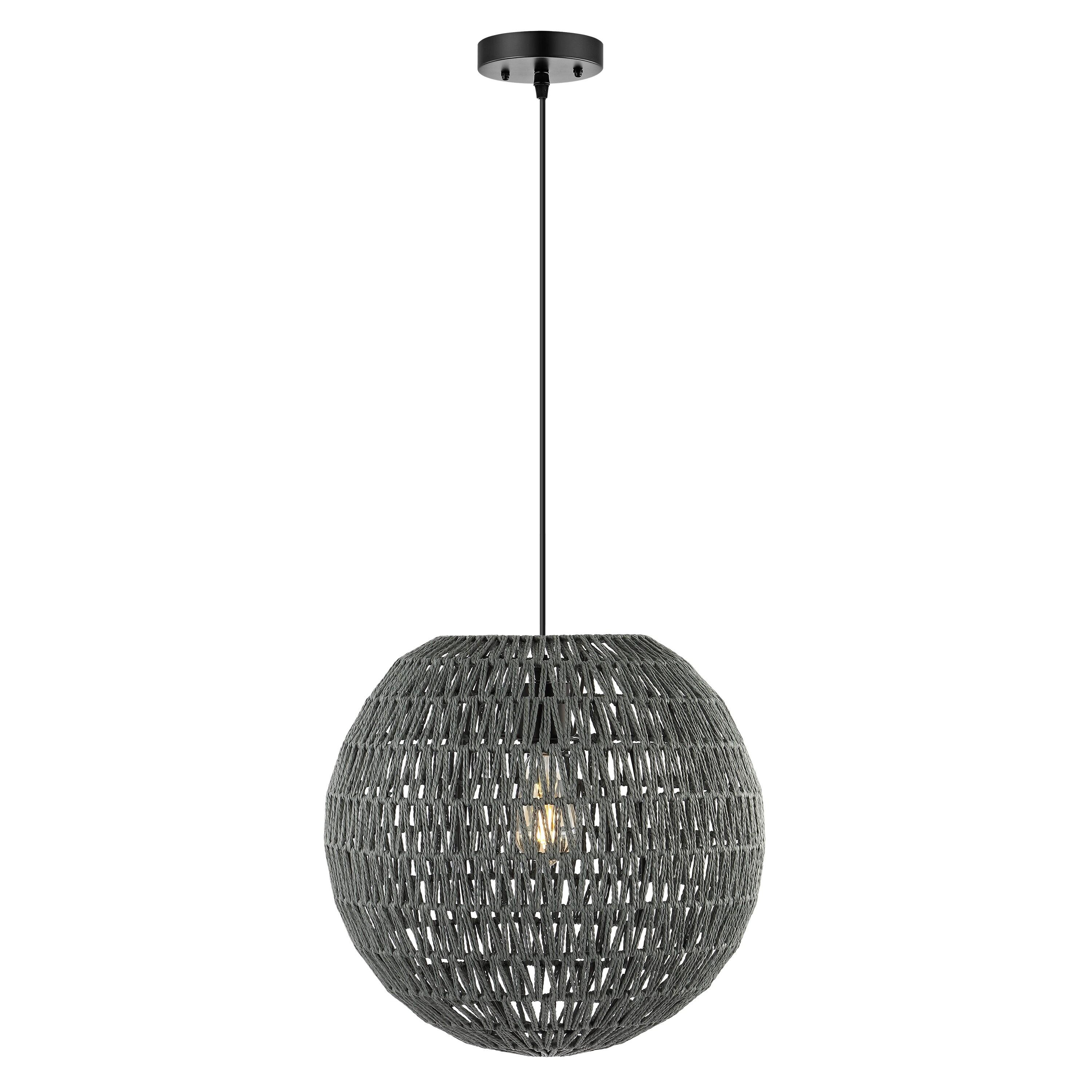 Luna 15.75" Gray Woven Rattan LED Pendant Light