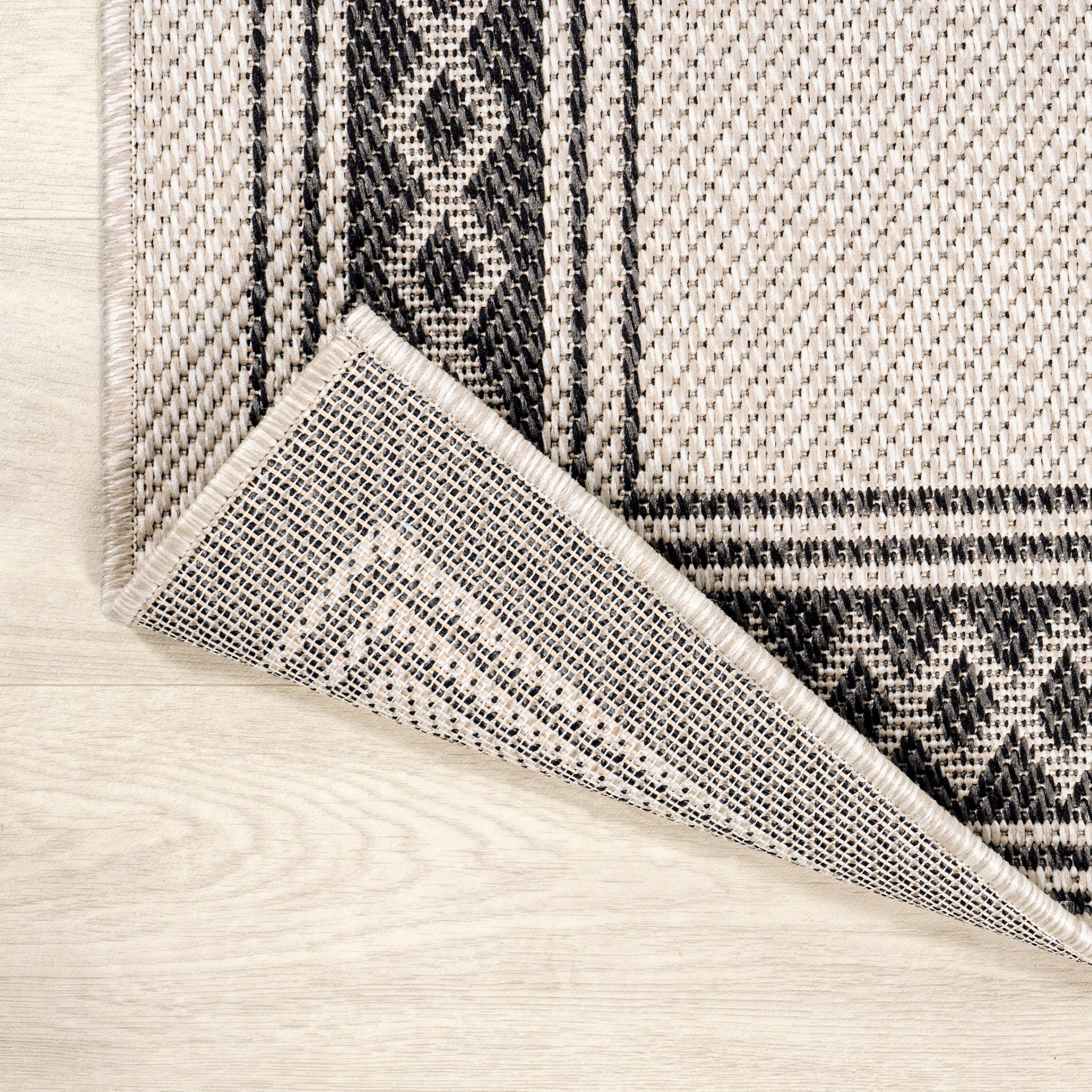 3' x 5' Lucia Classic Diamond Border Indoor/Outdoor Area Rug, Cream/Black - JONATHAN Y