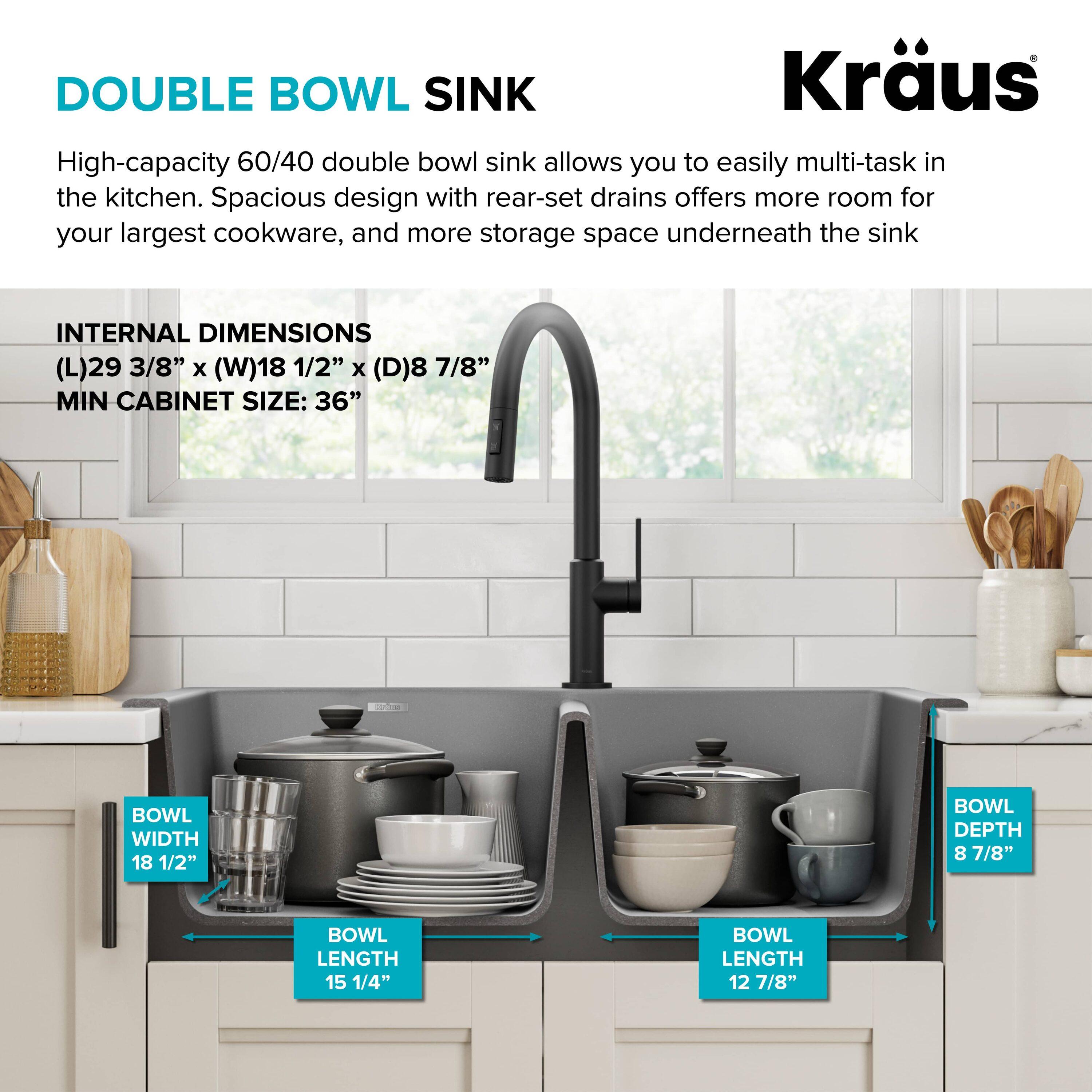 KRAUS Forteza™ 33" L Dual Mount 60/40 Double Bowl Granite Kitchen Sink