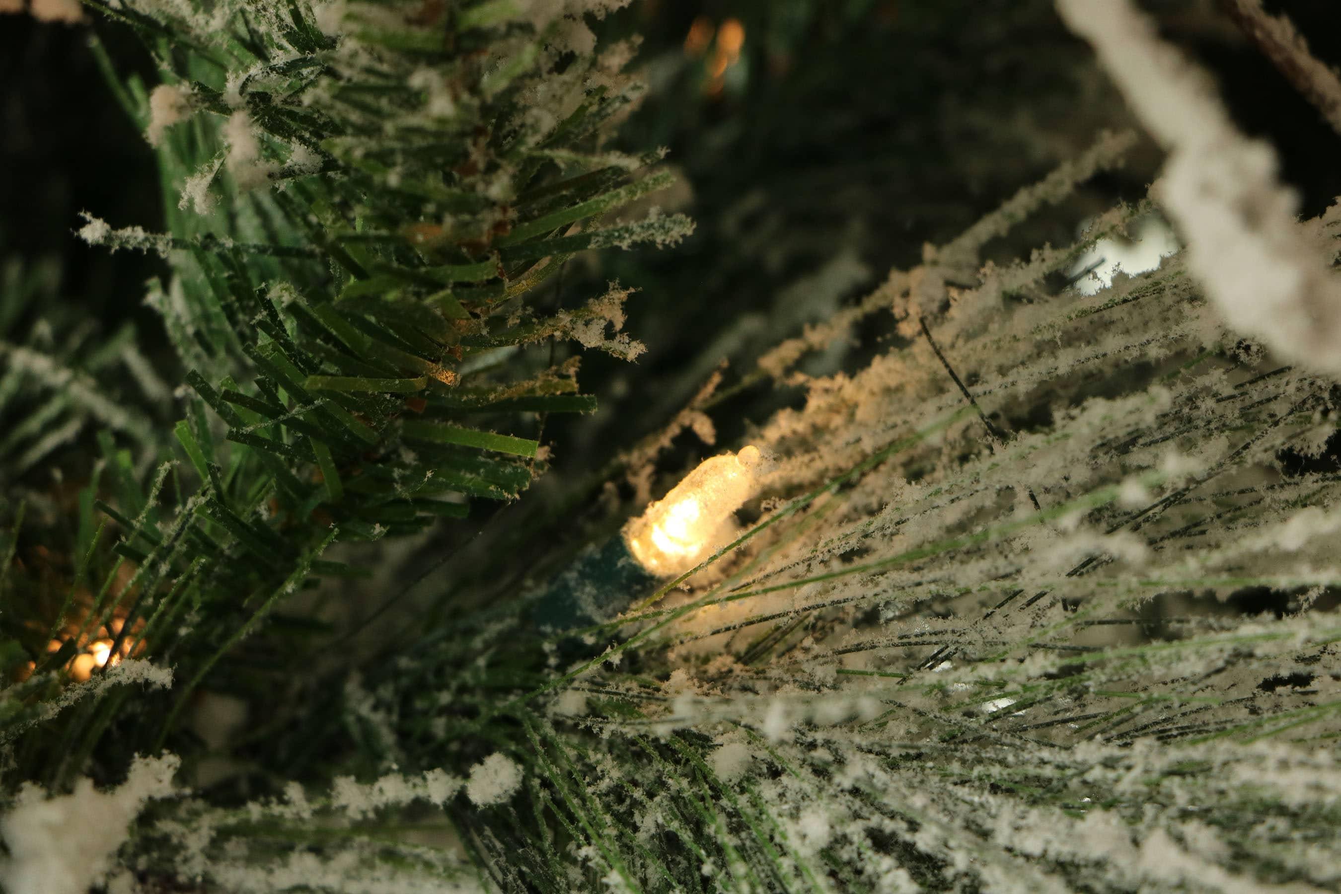 Fraser Hill Farm 6.5-Foot Pre-Lit Snow Flocked Snowy Pine Christmas Tree, Smart Lights