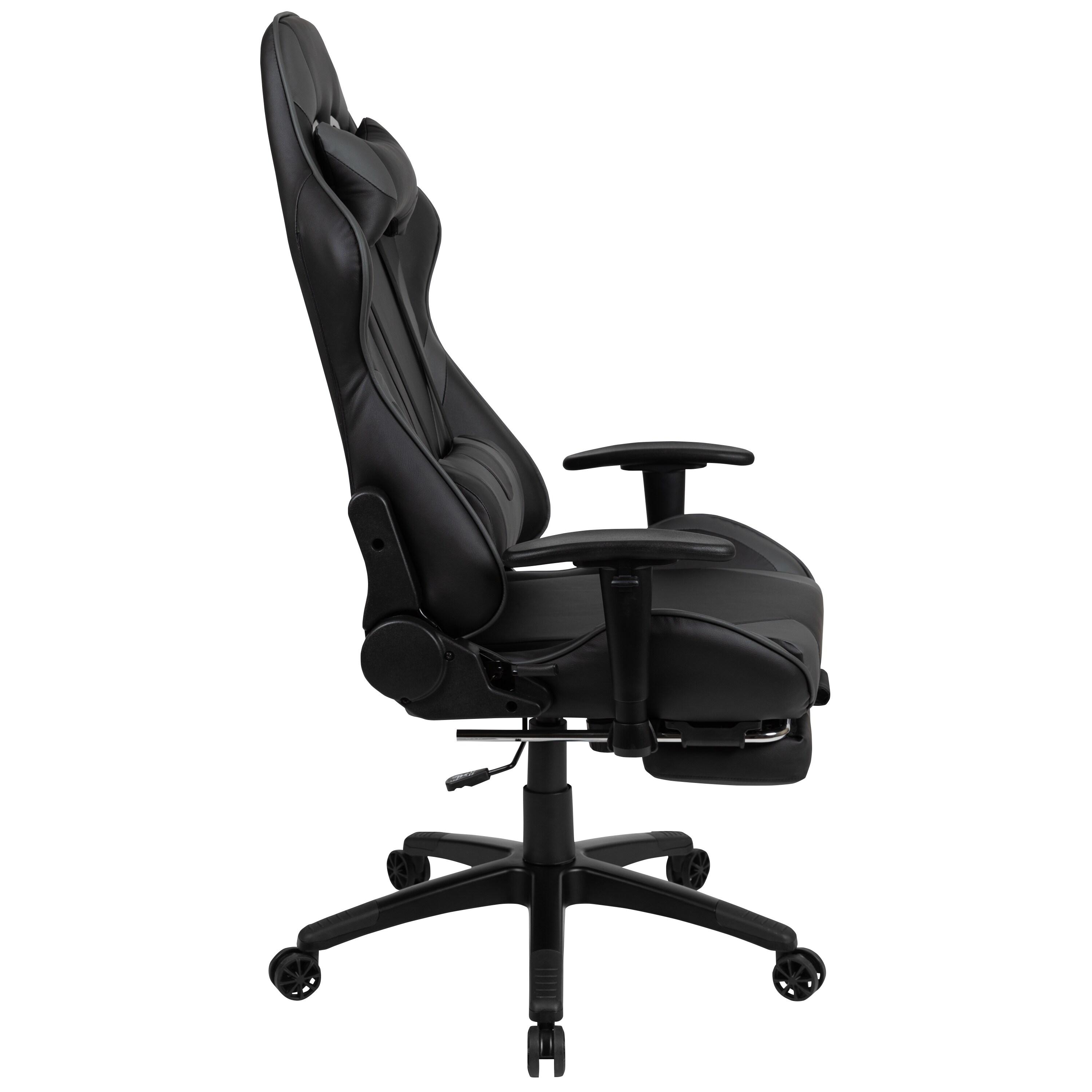 Flash Furniture X30 Gaming Chair Racing Office Ergonomic Computer Chair with Reclining Back and Slide-Out Footrest in Gray LeatherSoft