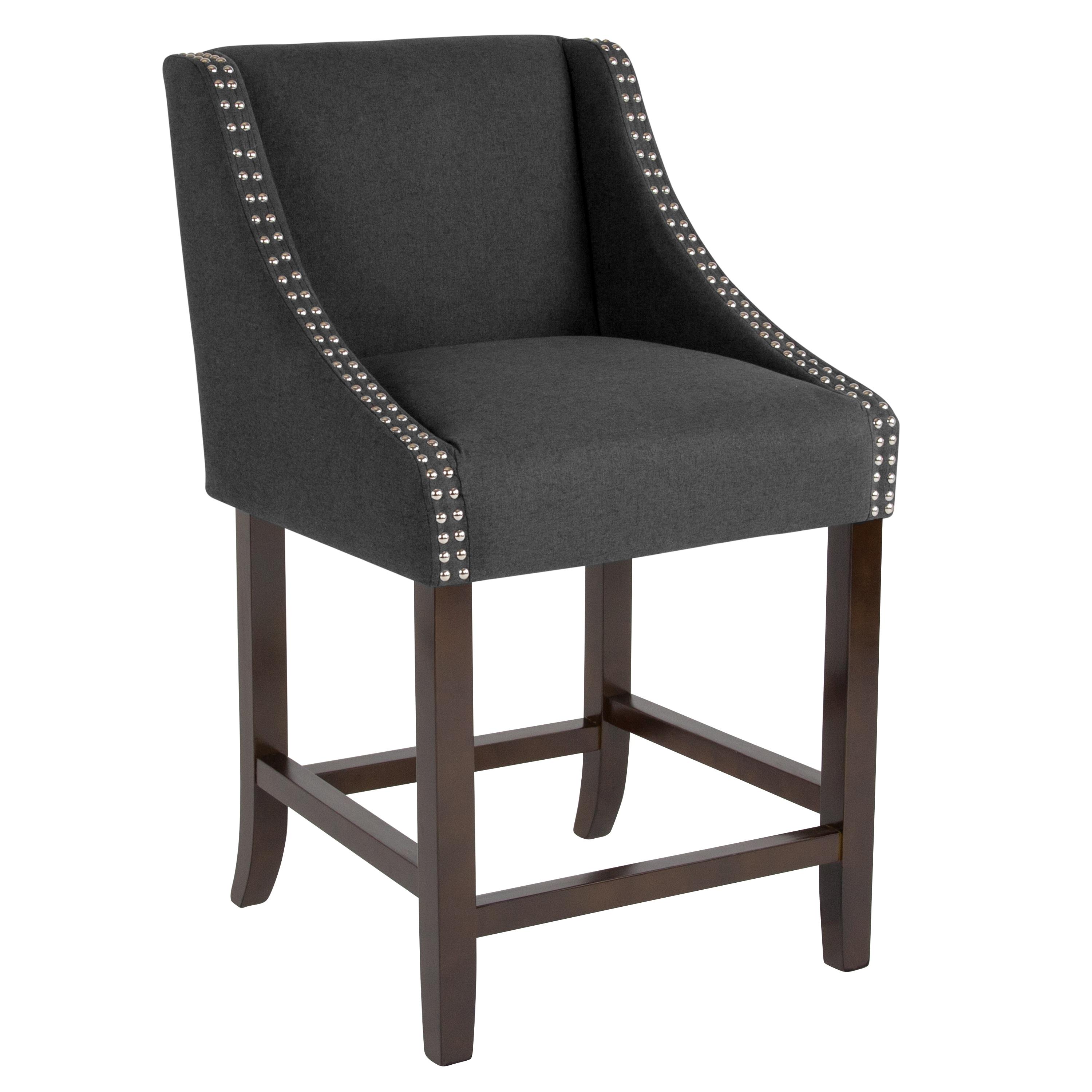 Flash Furniture Carmel Series 24" High Transitional Walnut Counter Height Stool with Accent Nail Trim in Charcoal Fabric