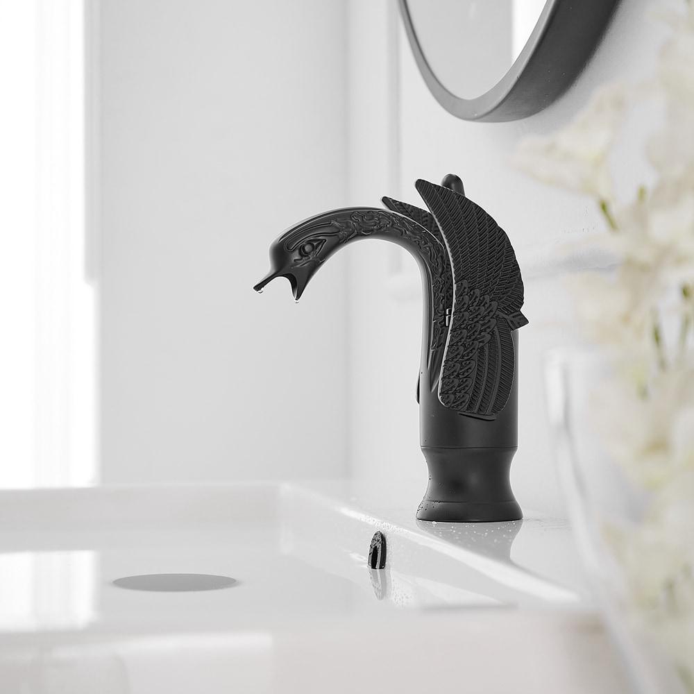 BWE Swan Single Hole Single-Handle Bathroom Faucet And Pop Up Drain & Overflow Cover