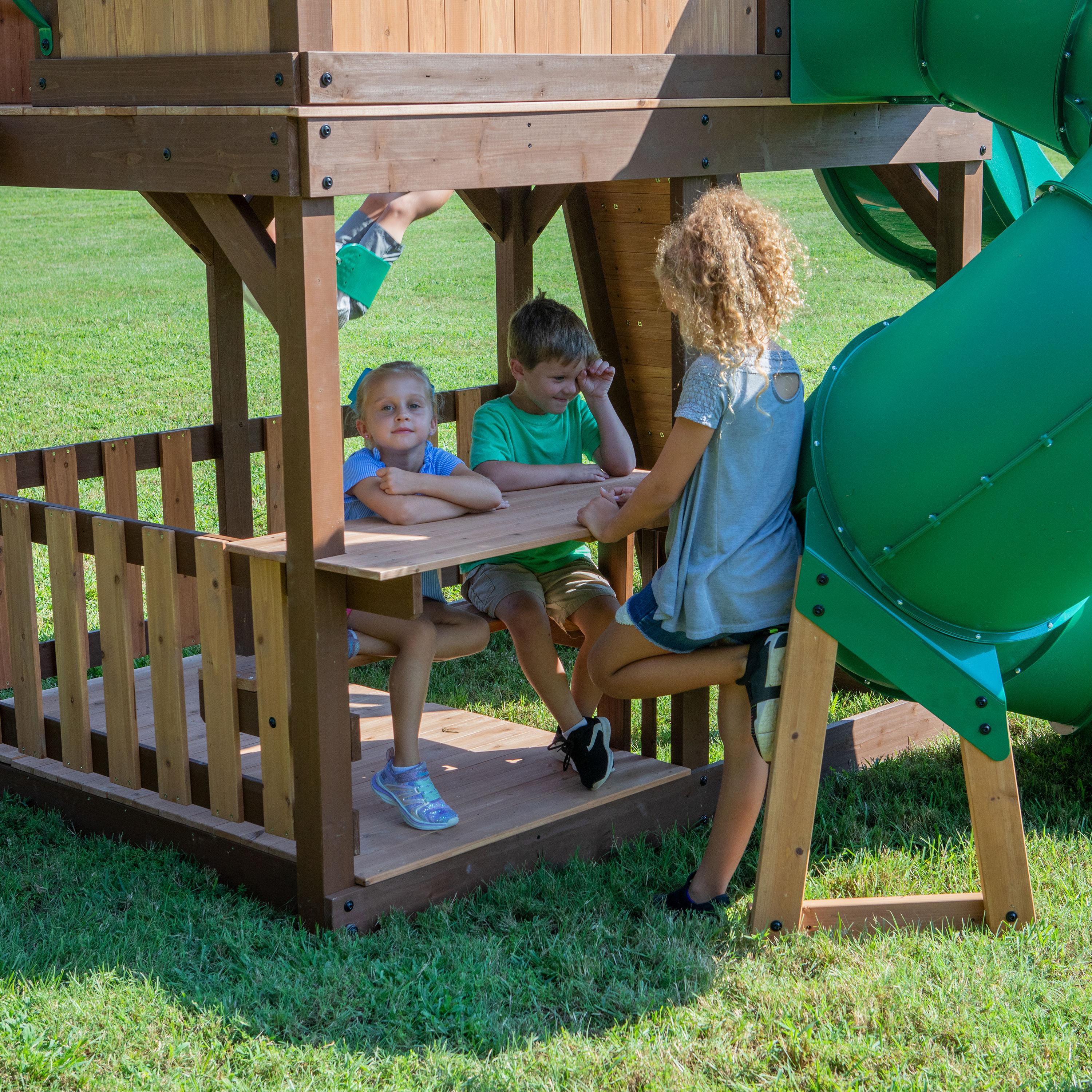 Backyard Discovery Skyfort with Tube Slide Swing Set