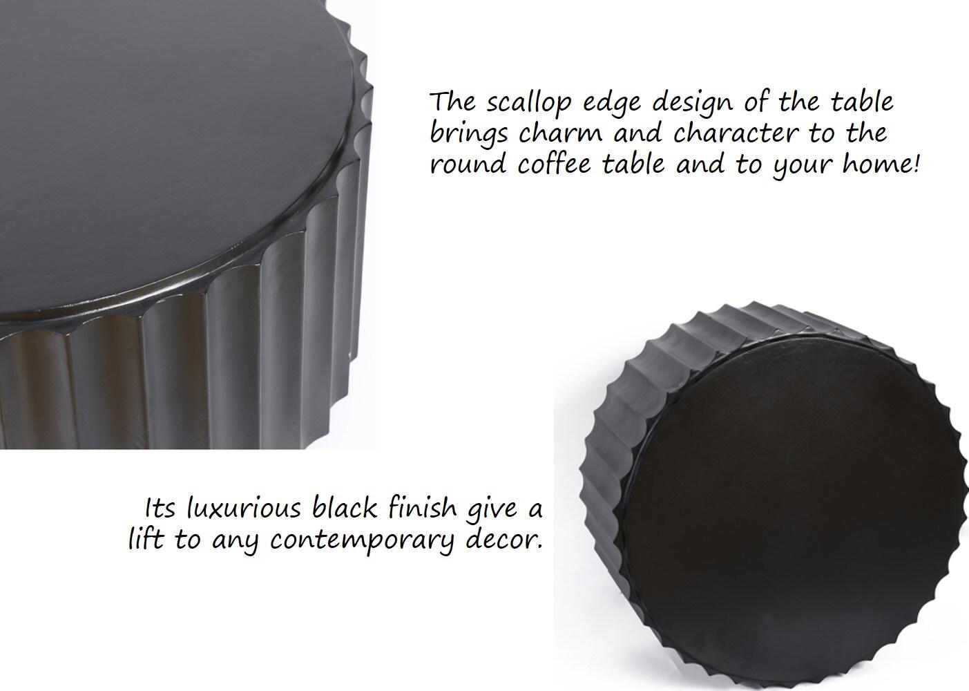 Black Cement Round Coffee Table for Outdoors and Indoors, Modern Accent, Housewarming Gifts