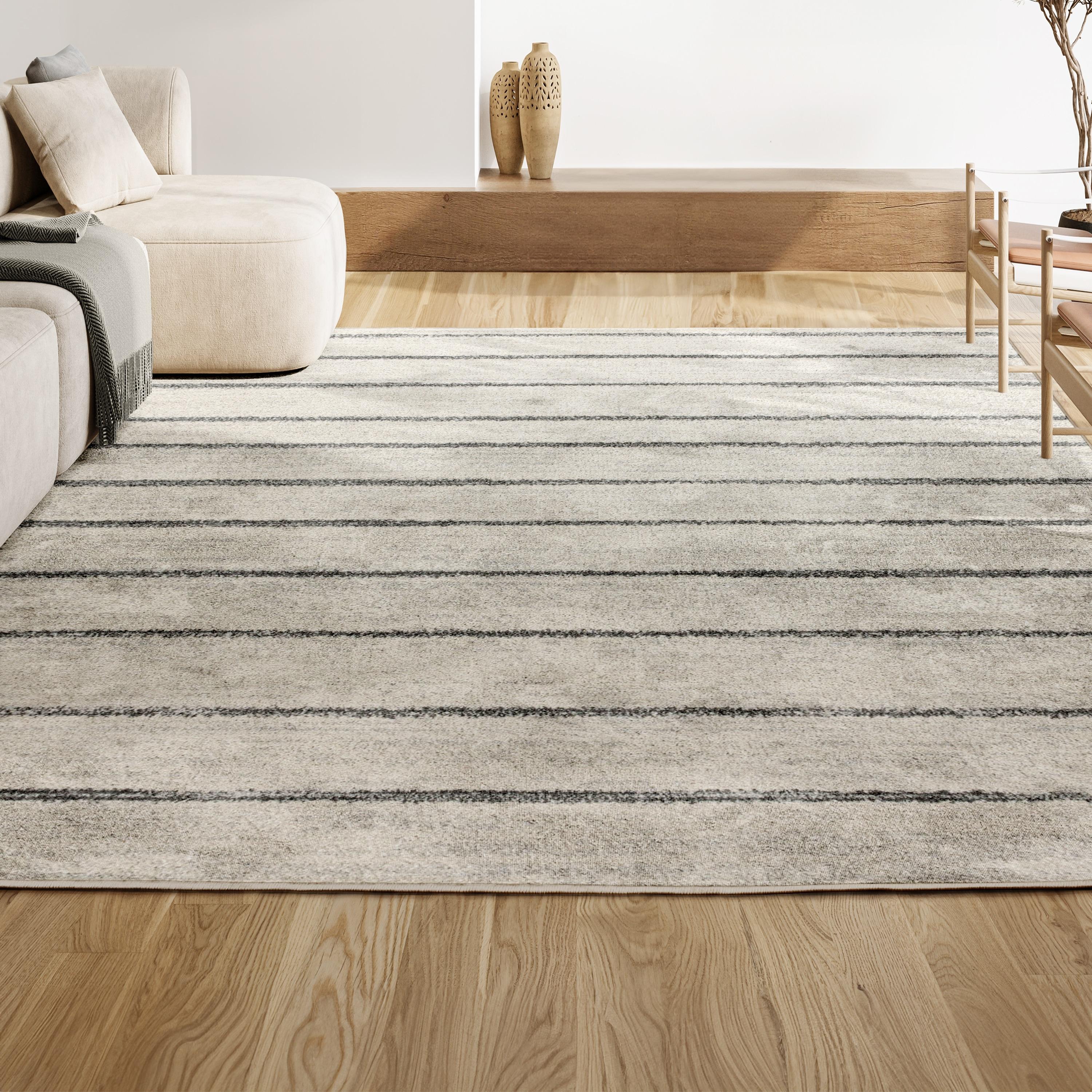 3'x5' Williamsburg Minimalist Stripe Area Rug, Cream/Gray - JONATHAN Y