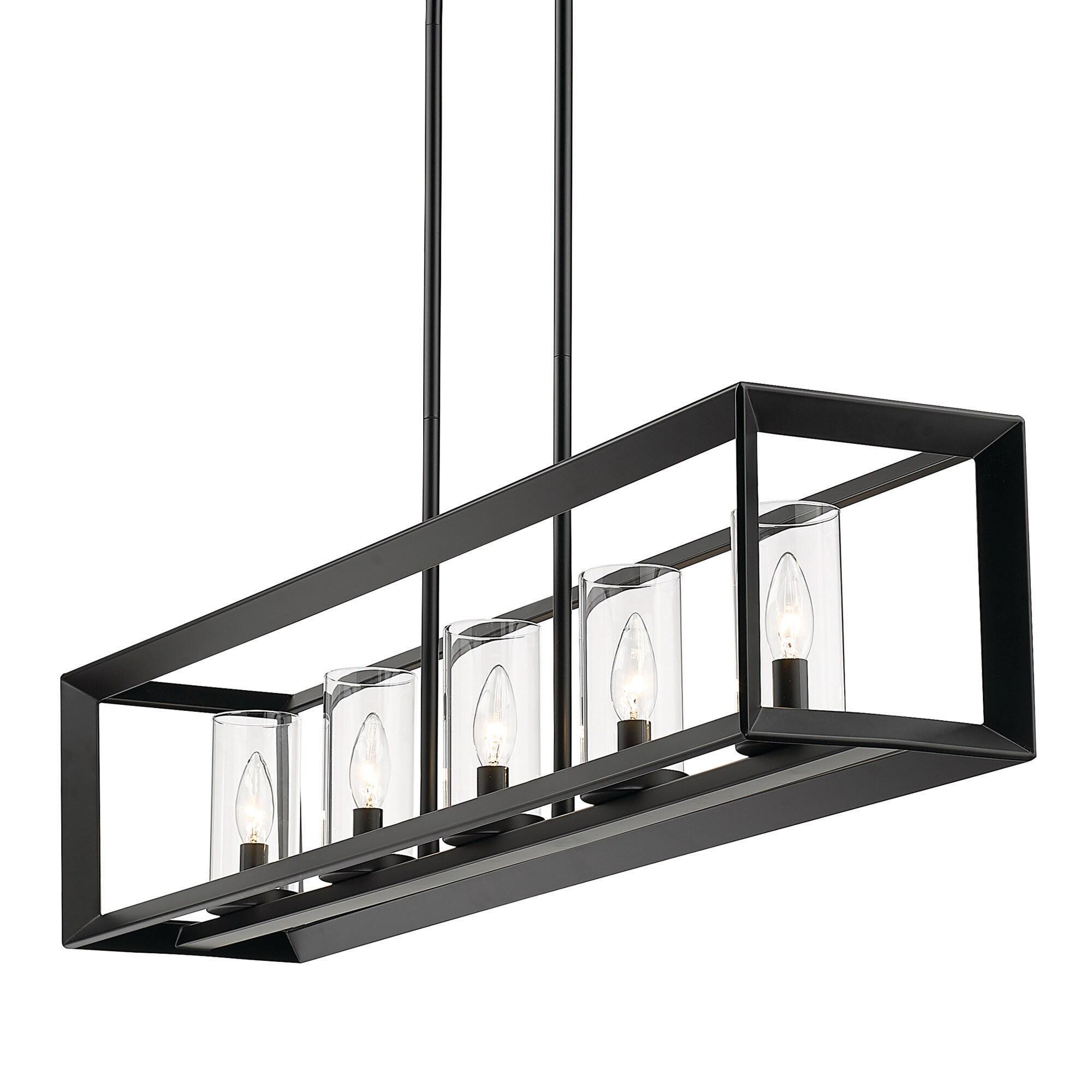 Golden Lighting Smyth 5-Light Linear Pendant in Matte Black with Clear Glass