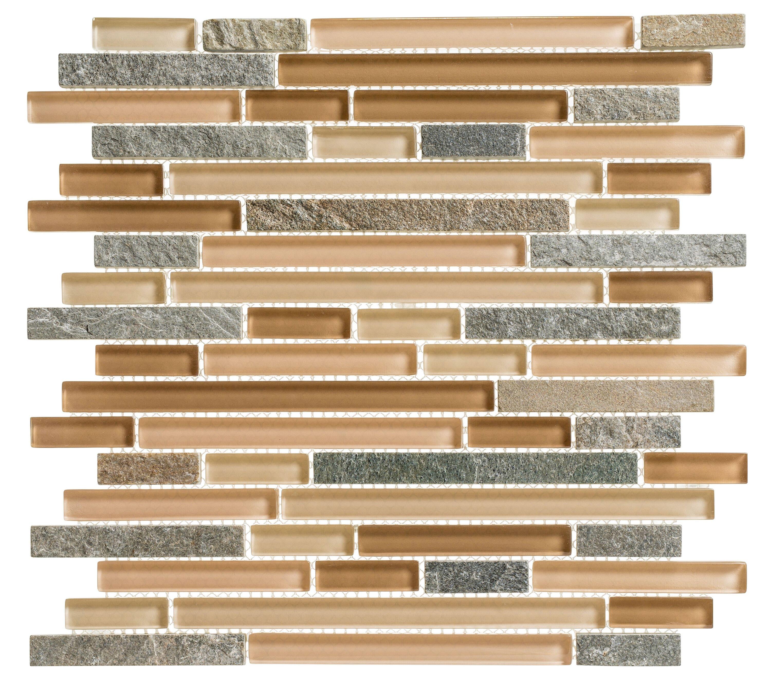 Andova Wright-Scape Straight Edge Glass & Slate Brick Joint Mosaic Kitchen Backsplash, Bathroom, Shower, Pool, Wall and Floor Tile