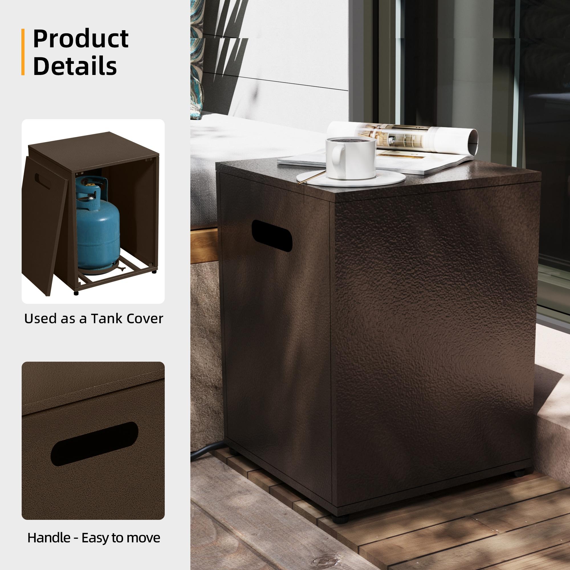 UPHA 42-inch Outdoor Propane Rectangle Fire Pit Table 50000 BTU Iron Gas FirePit for Outside Patio with Tank Cover, Removable Lid, Lava Rocks, Rain Cover, Brown