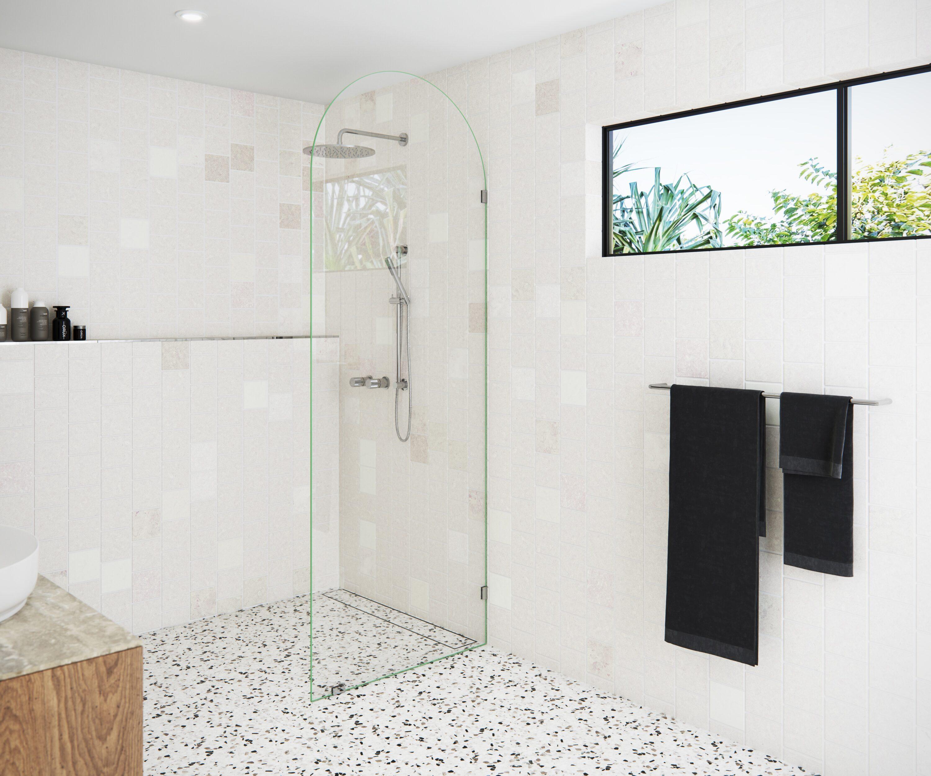 Venus 32 in. x 86.75 in. Fully Frameless Arched Single Fixed Shower Panel