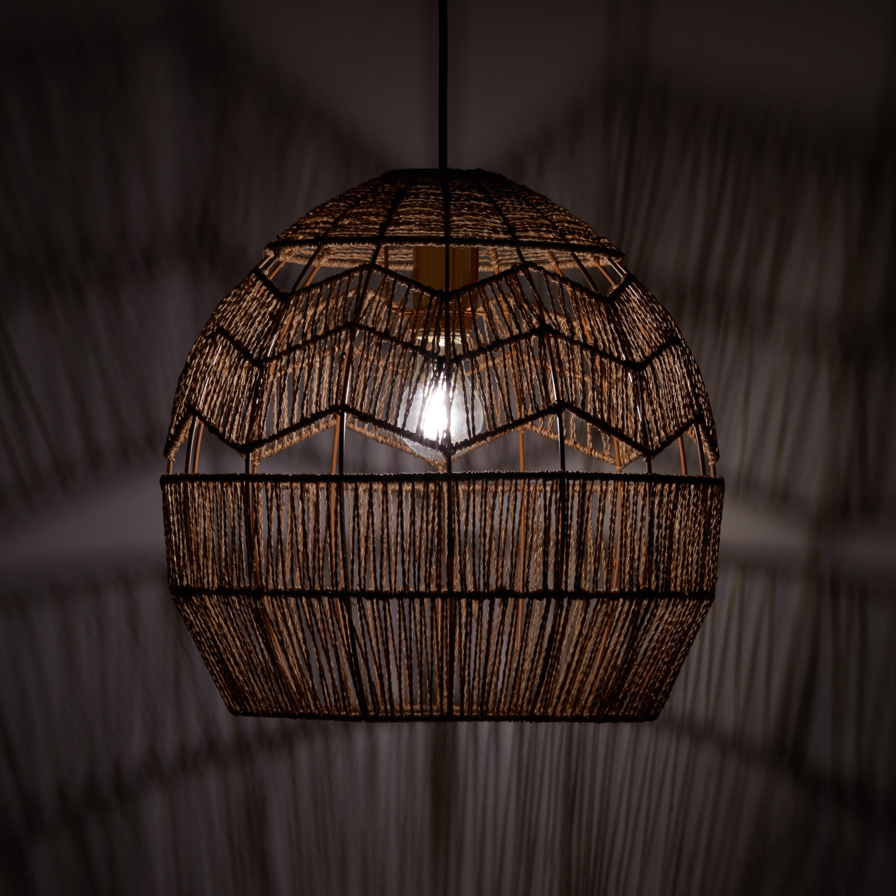 Mistana™ 15.5" Ames Metal and Woven Hemp Rope Hanging Pendant, Brown